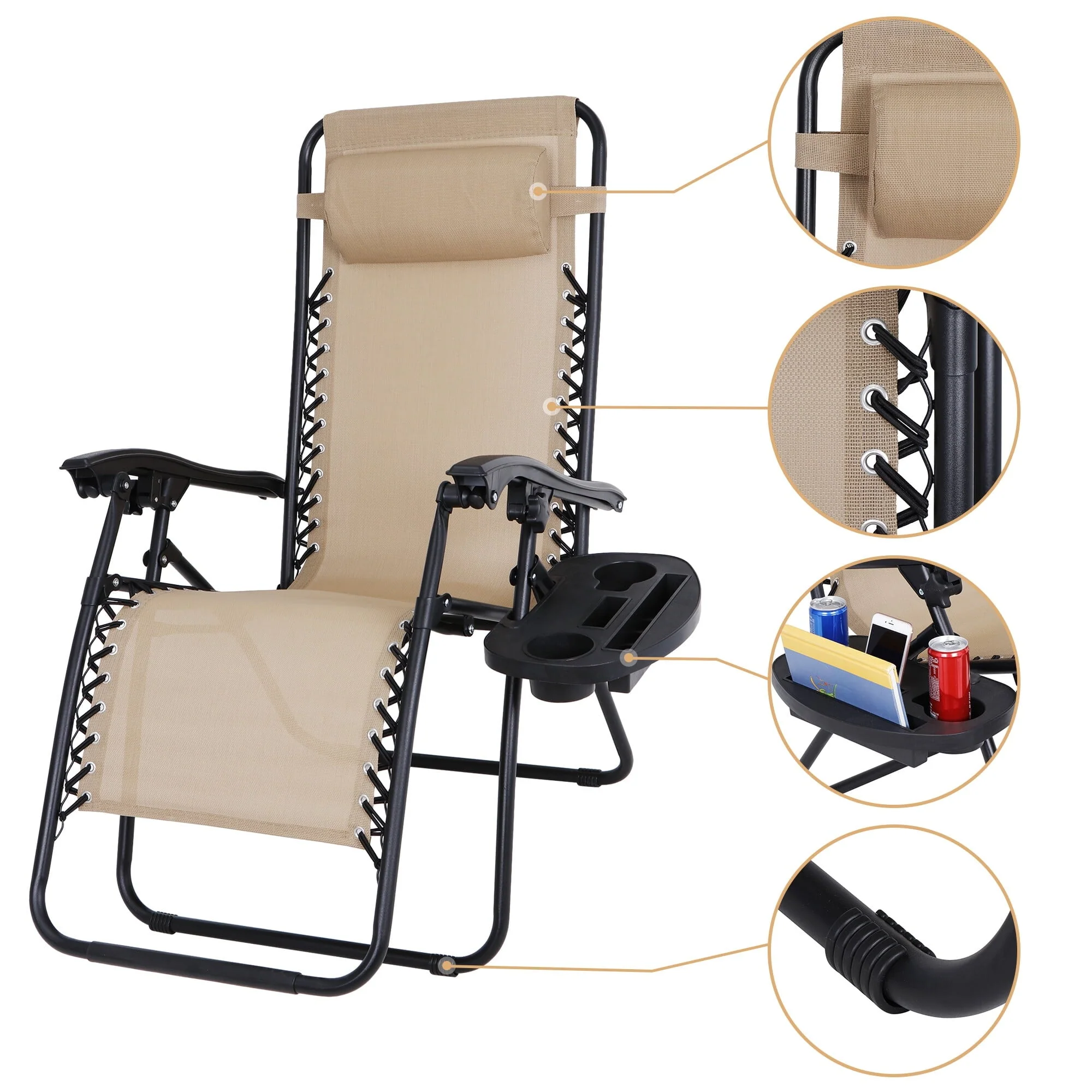 HomGarden 2 Pack Steel Zero-Gravity Chair - Beige - Image 6
