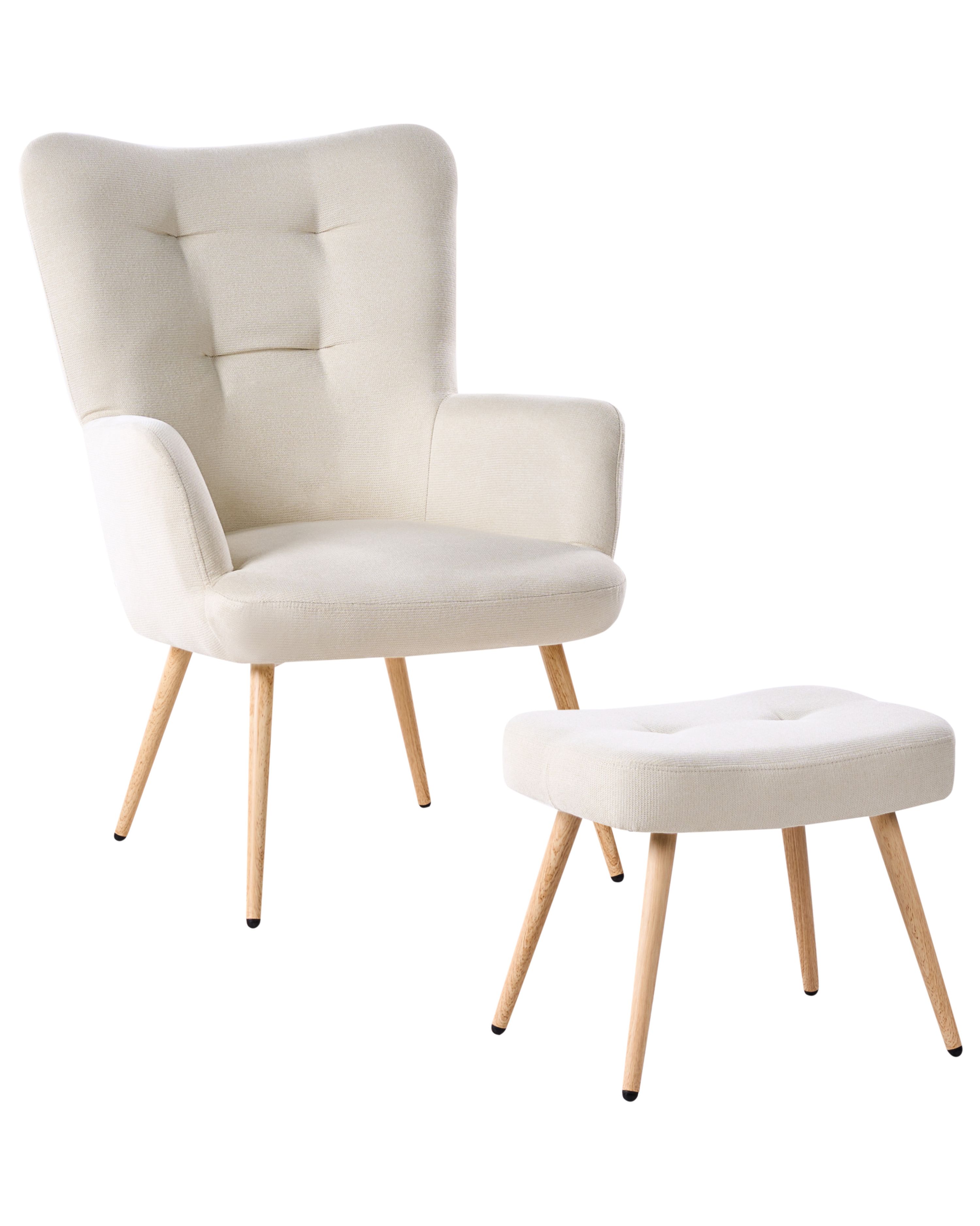 Wingback Chair VEJLE with Footstool Fabric Light Beige
