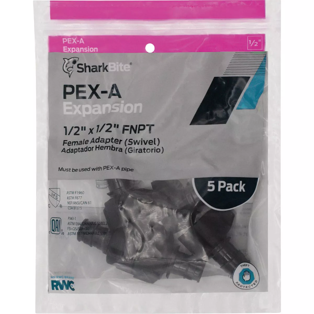 SharkBite 1/2 In. PEX-A x 1/2 In. NPSM Plastic Swivel Female Adapter (5-Pack)