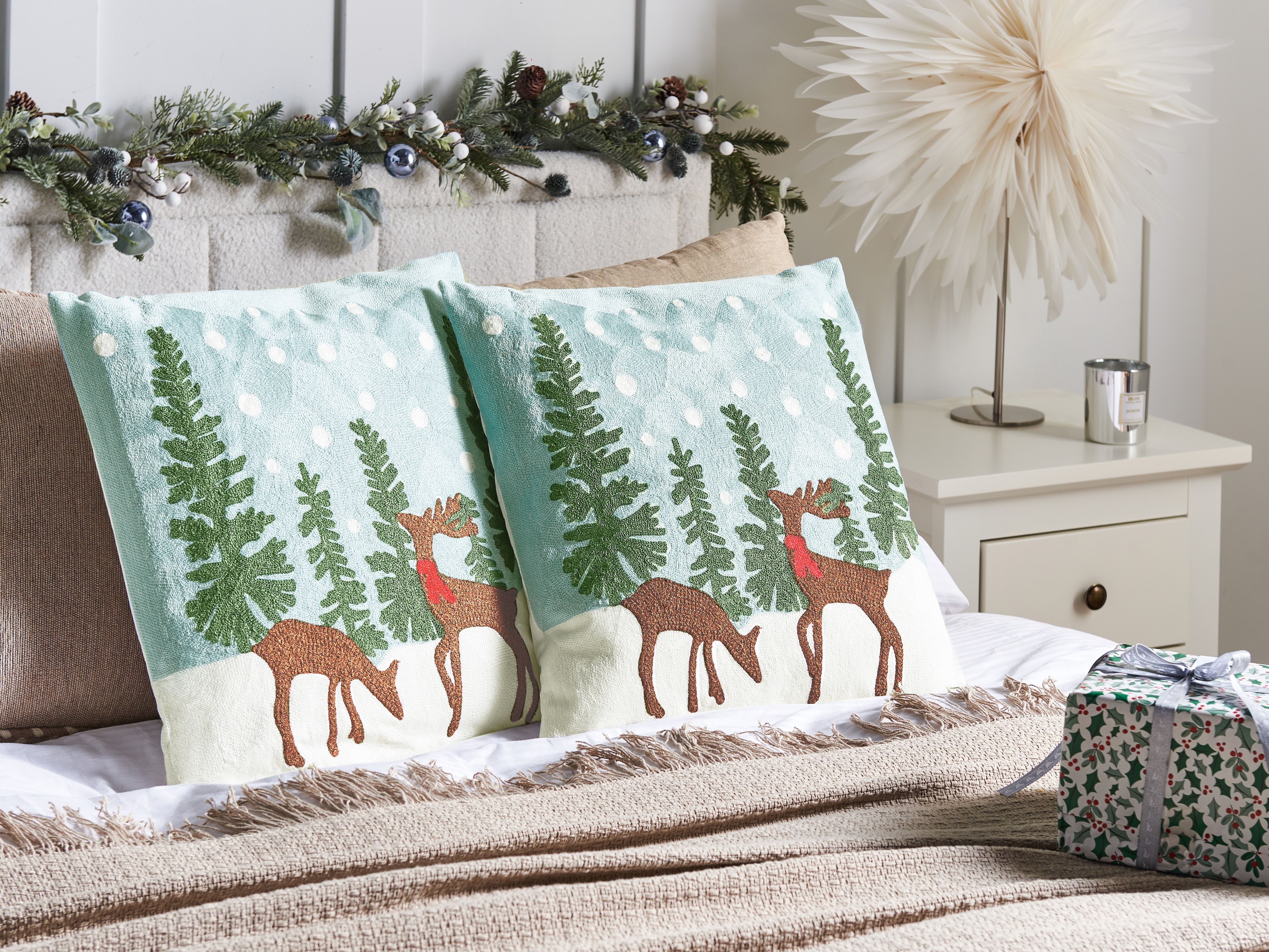 Set of 2 Decorative Cushions PEPPERMINT Cotton 45 x 45 cm Light Blue
