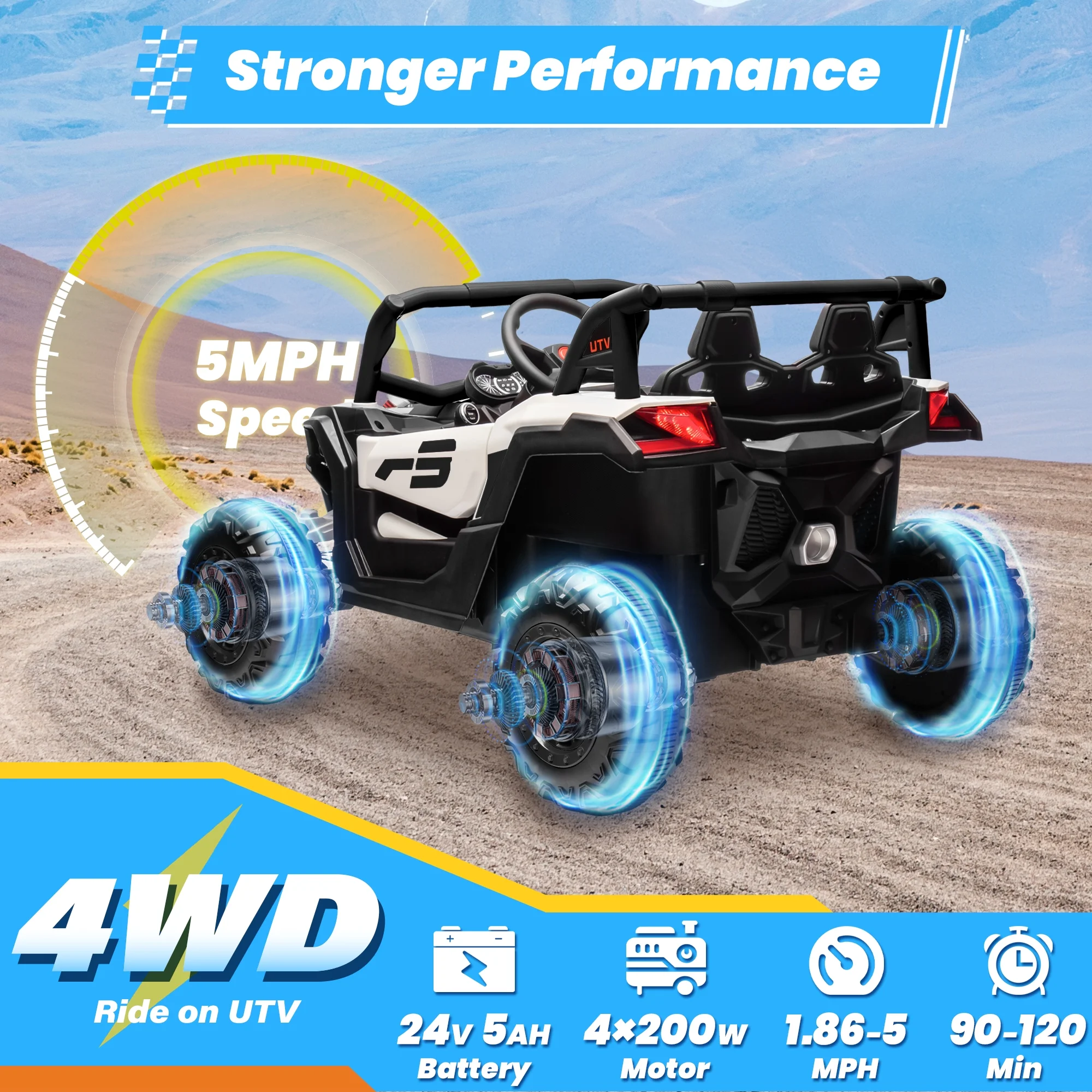 Joyracer 4WD 24 Volt Ride on Toys, 2 Seater Power Car wheels UTV with 800W Motors, Remote Control, Bluetooth Music, Spring Suspension, LED Light, Pink - Image 36