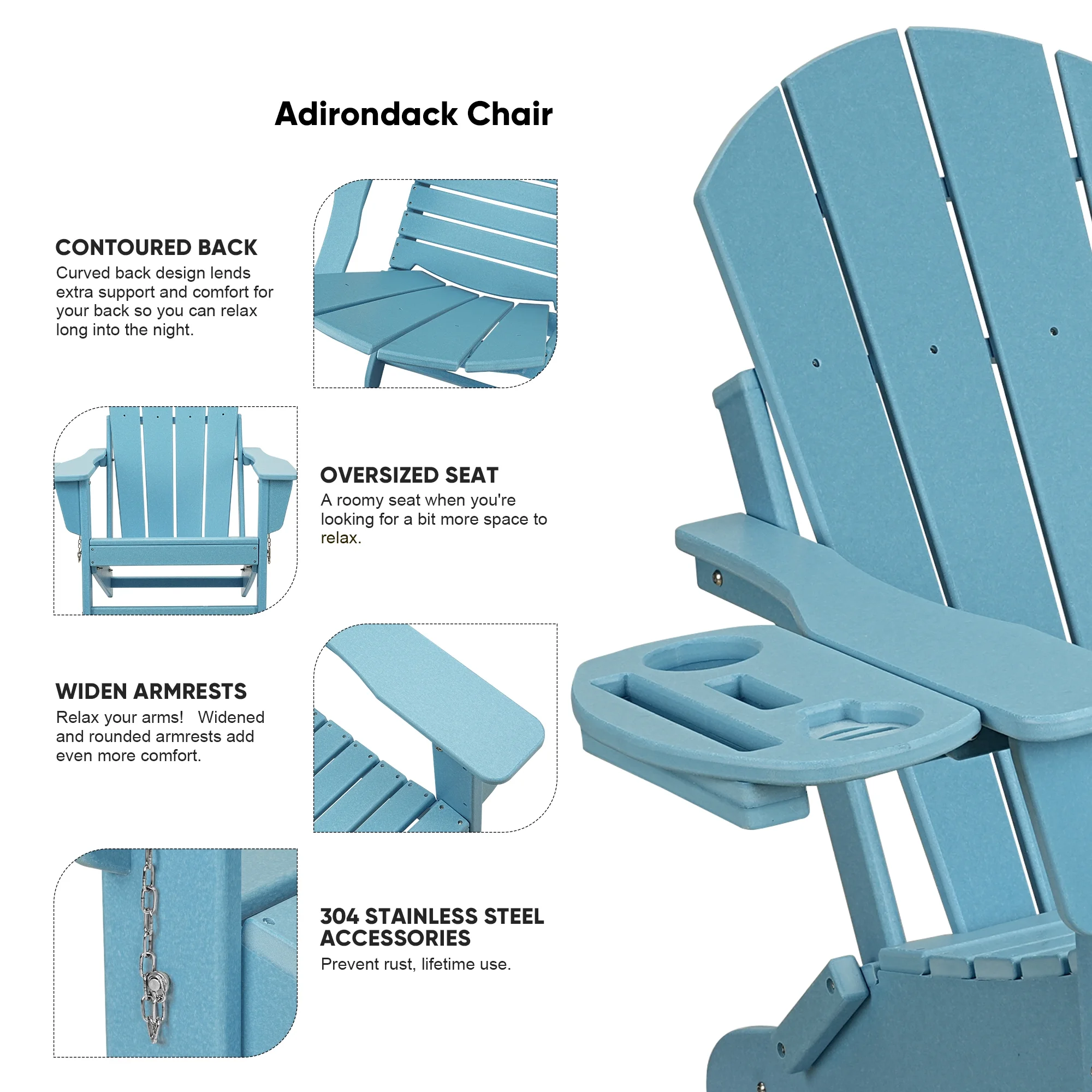 FOOWIN HDPE Plastic Adirondack Chairs Set of 4, Black - Image 28