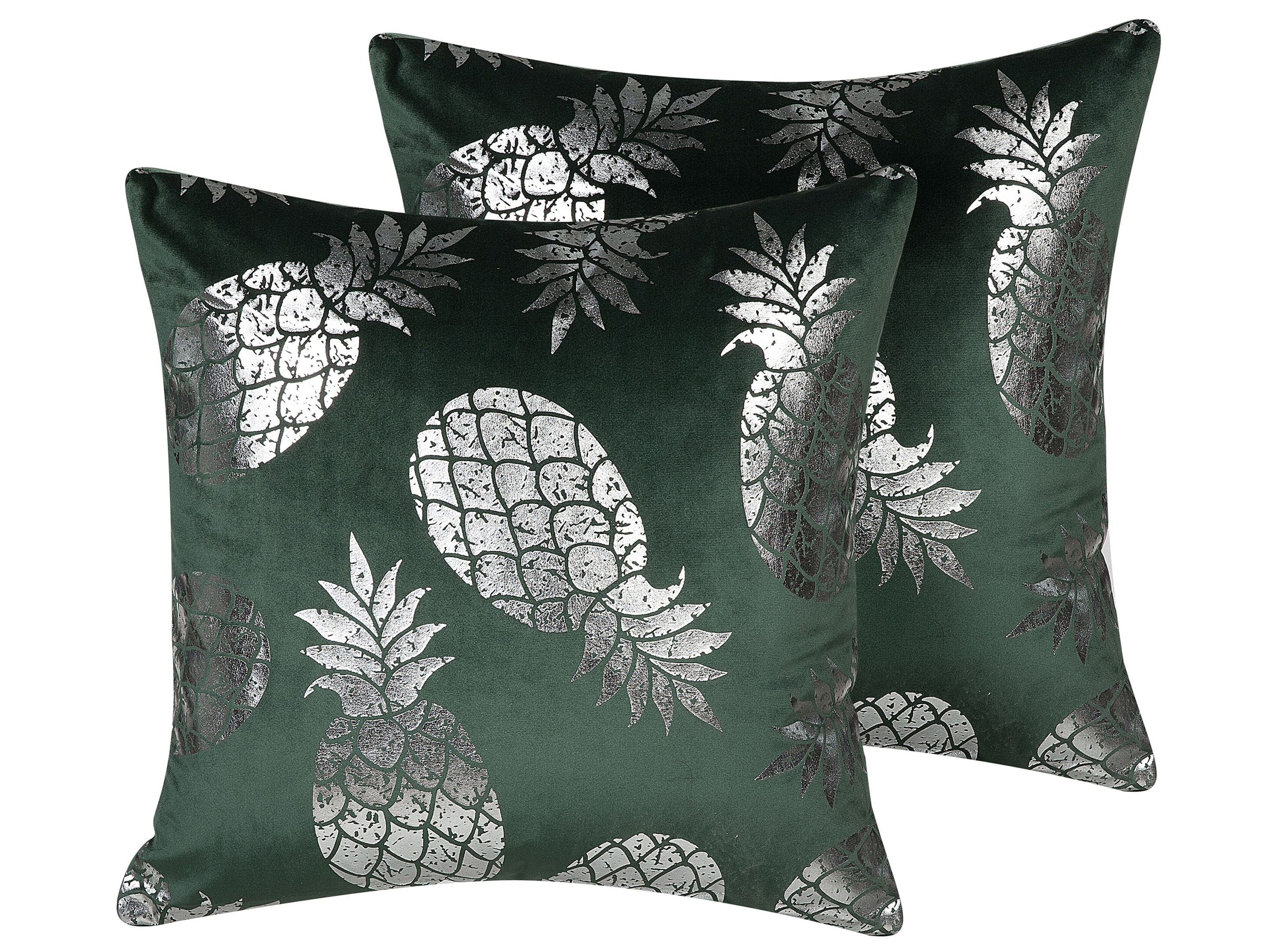 Set of 2 Decorative Cushions ASTILBE Velvet 45 x 45 cm Dark Green Plant Pattern