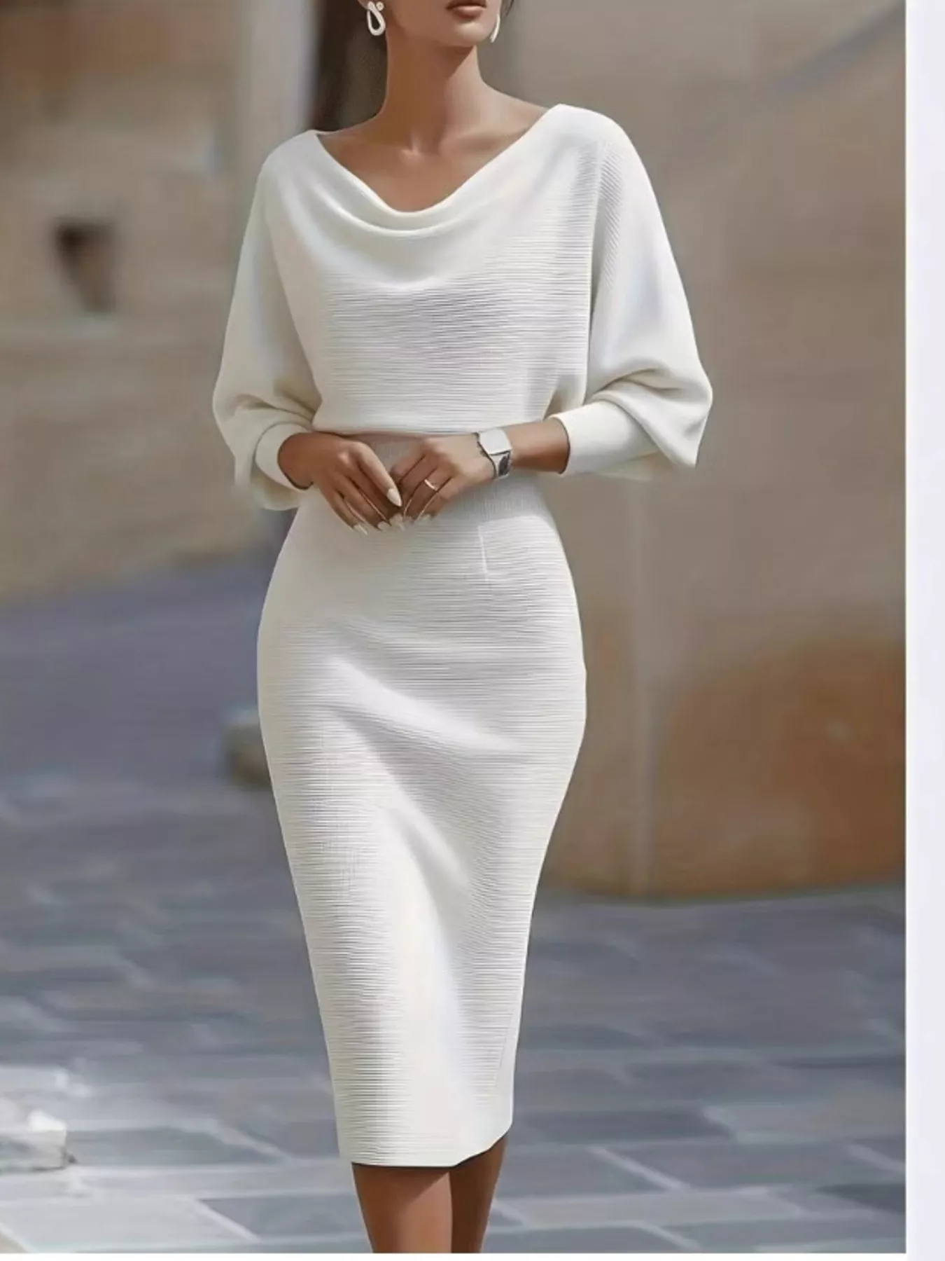 Cowl Neck Knit Bodycon Dress - ZKZOOK