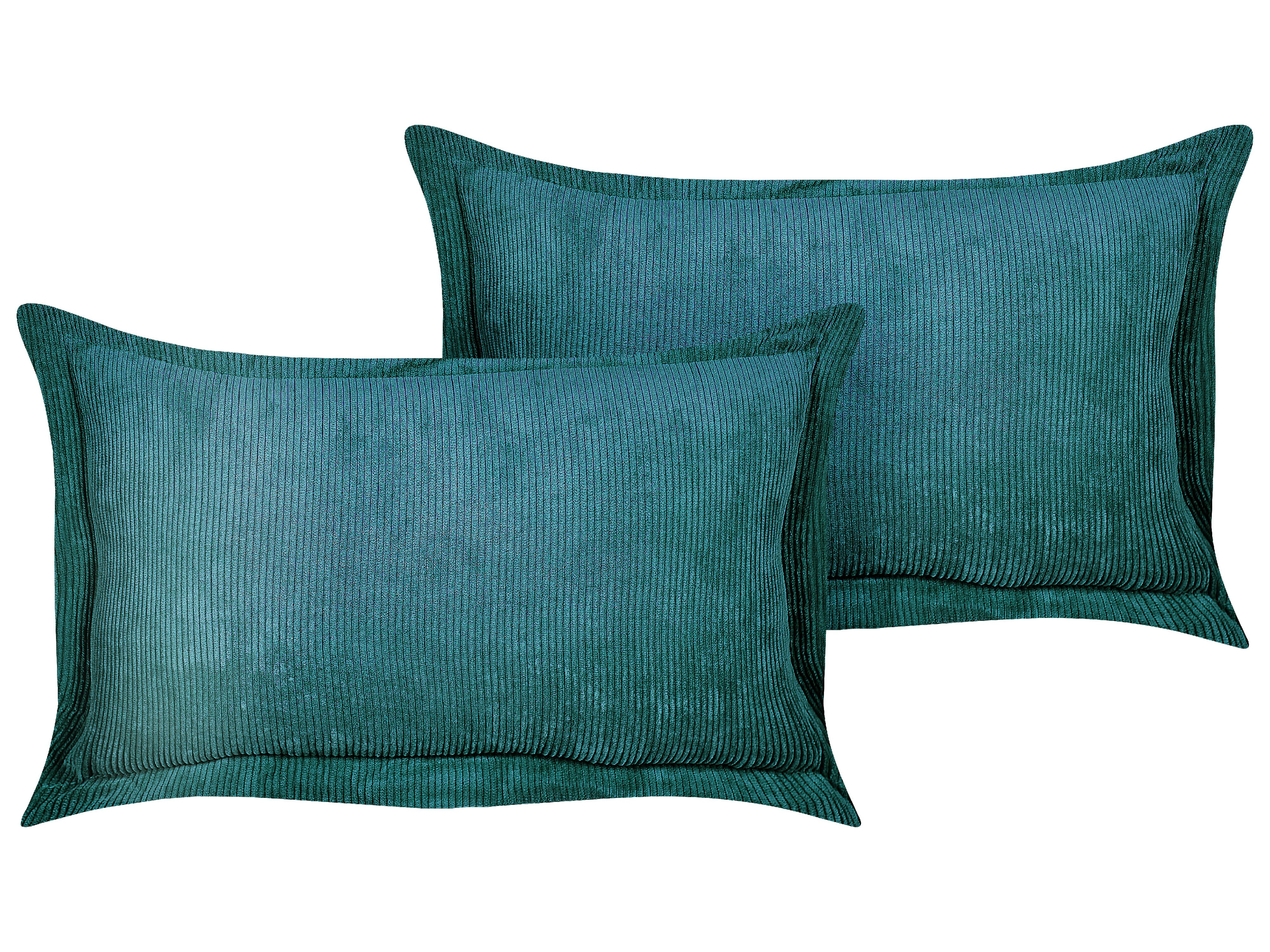 Set of 2 Decorative Cushions ZINNIA Corduroy 47 x 27 cm Teal Solid