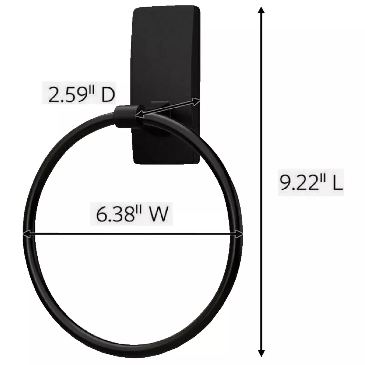 Command Bath Matte Black Adhesive Towel Ring, 2 Strips