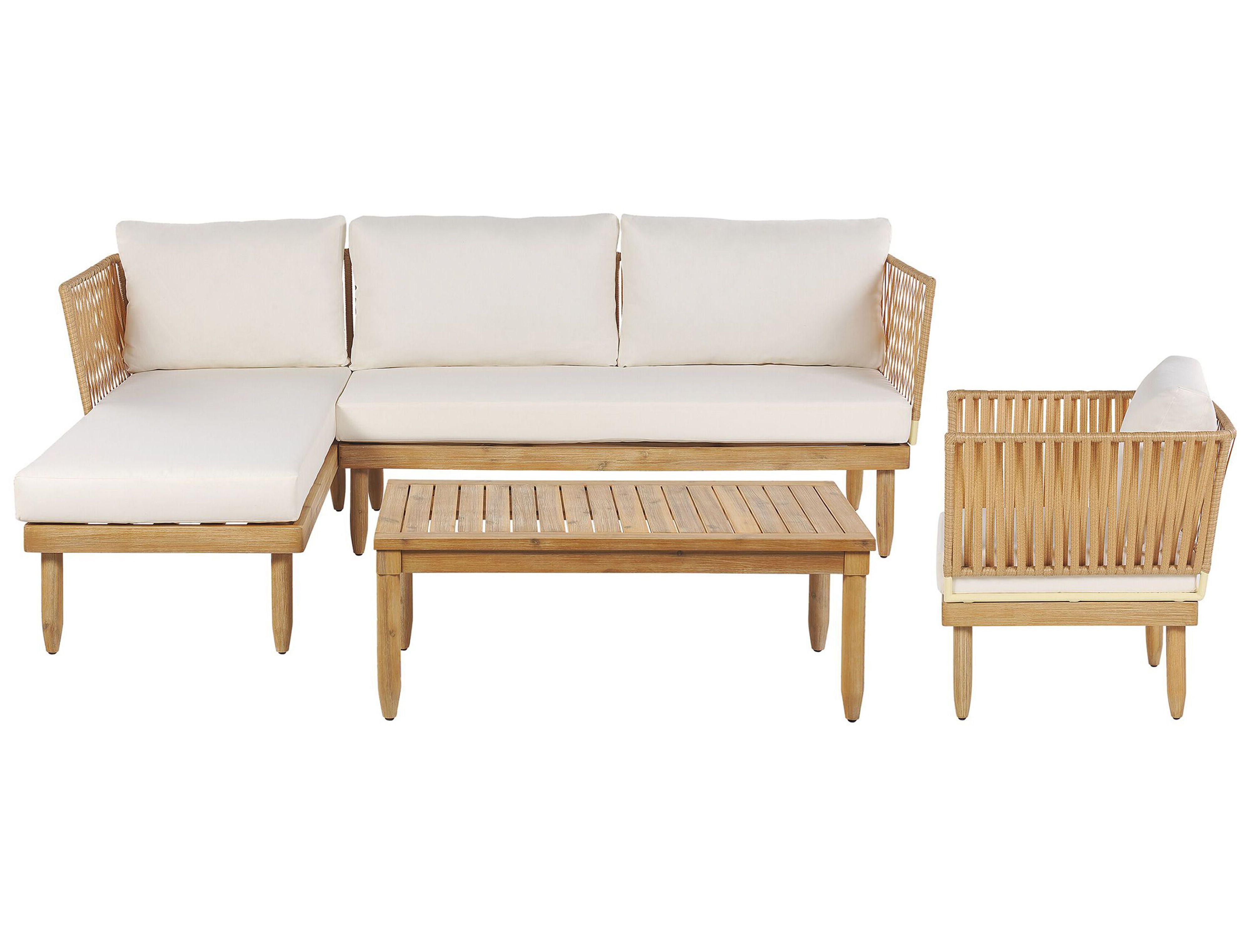 Garden Lounge Set with Table 4 Seater CREMONA Right Hand Acacia Wood Off-White