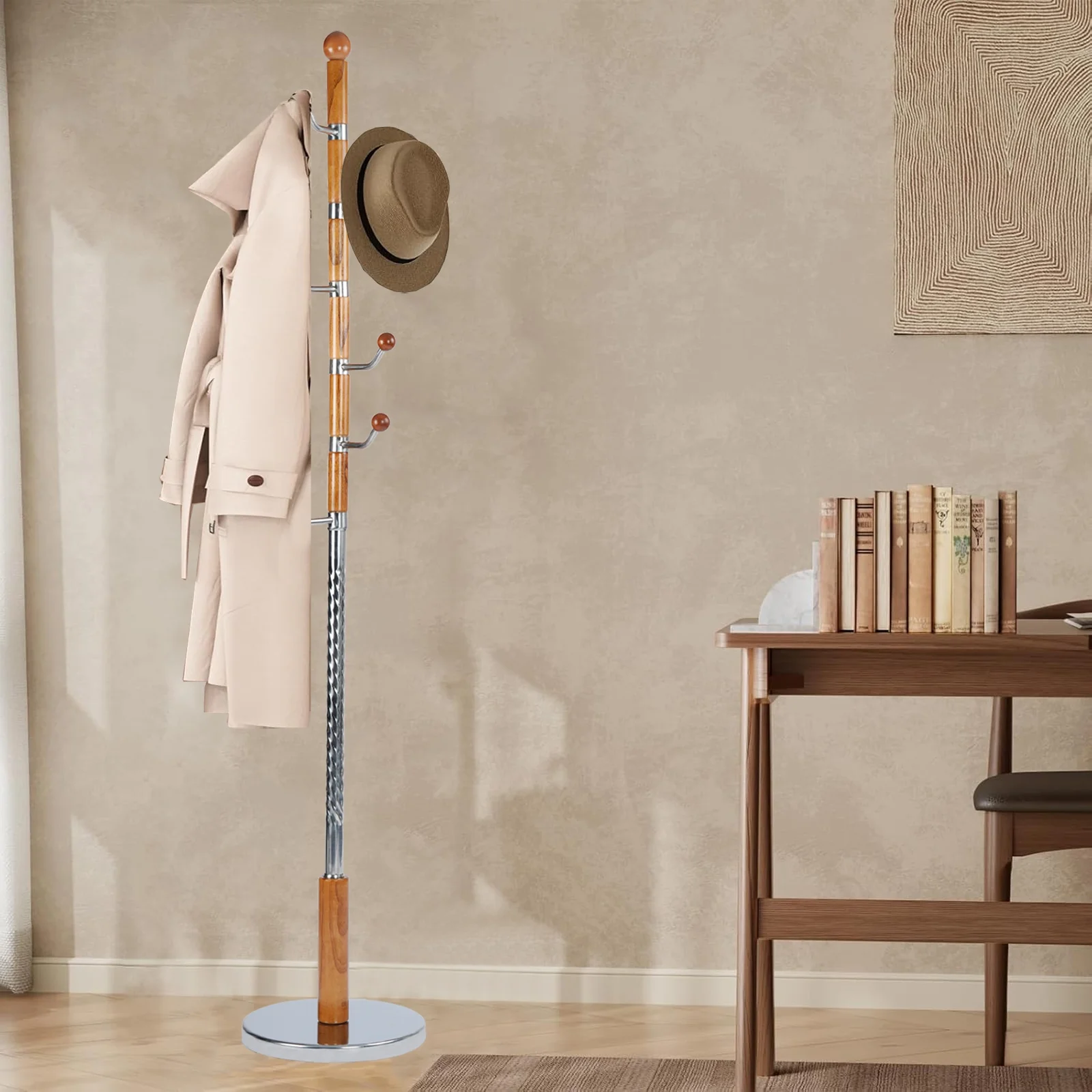 Coat Rack Freestanding, Hall Tree with 11 Hooks, Heavy Duty Wooden Coat Tree Stand, Adjustable Height, Sturdy Base for Bedroom Hallway Office - Load 270lbs - Image 38