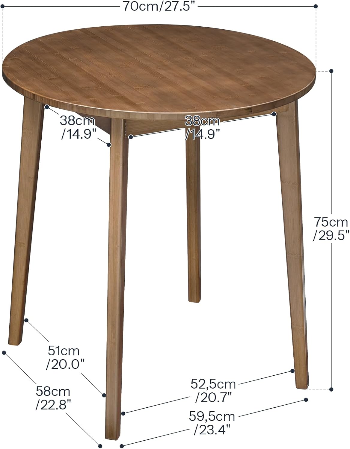 HOOBRO Bamboo Dining Table, Round Dining Table for 2, 27.5