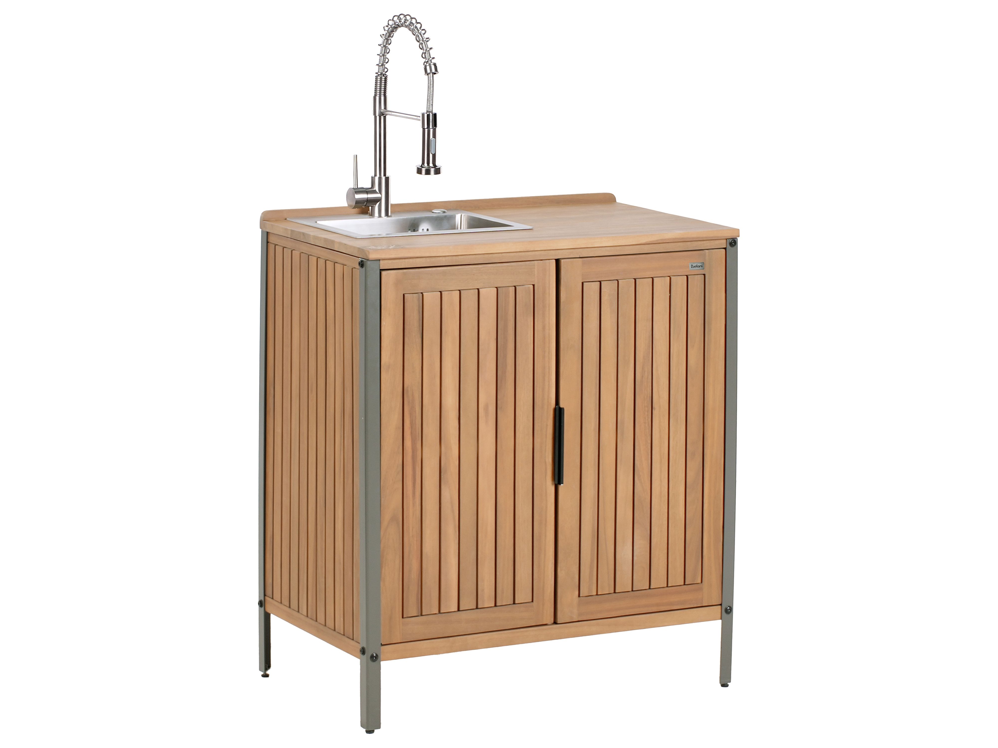 Outdoor Kitchen Cabinet with Sink IVREA Certified Acacia Wood Brown/ Silver