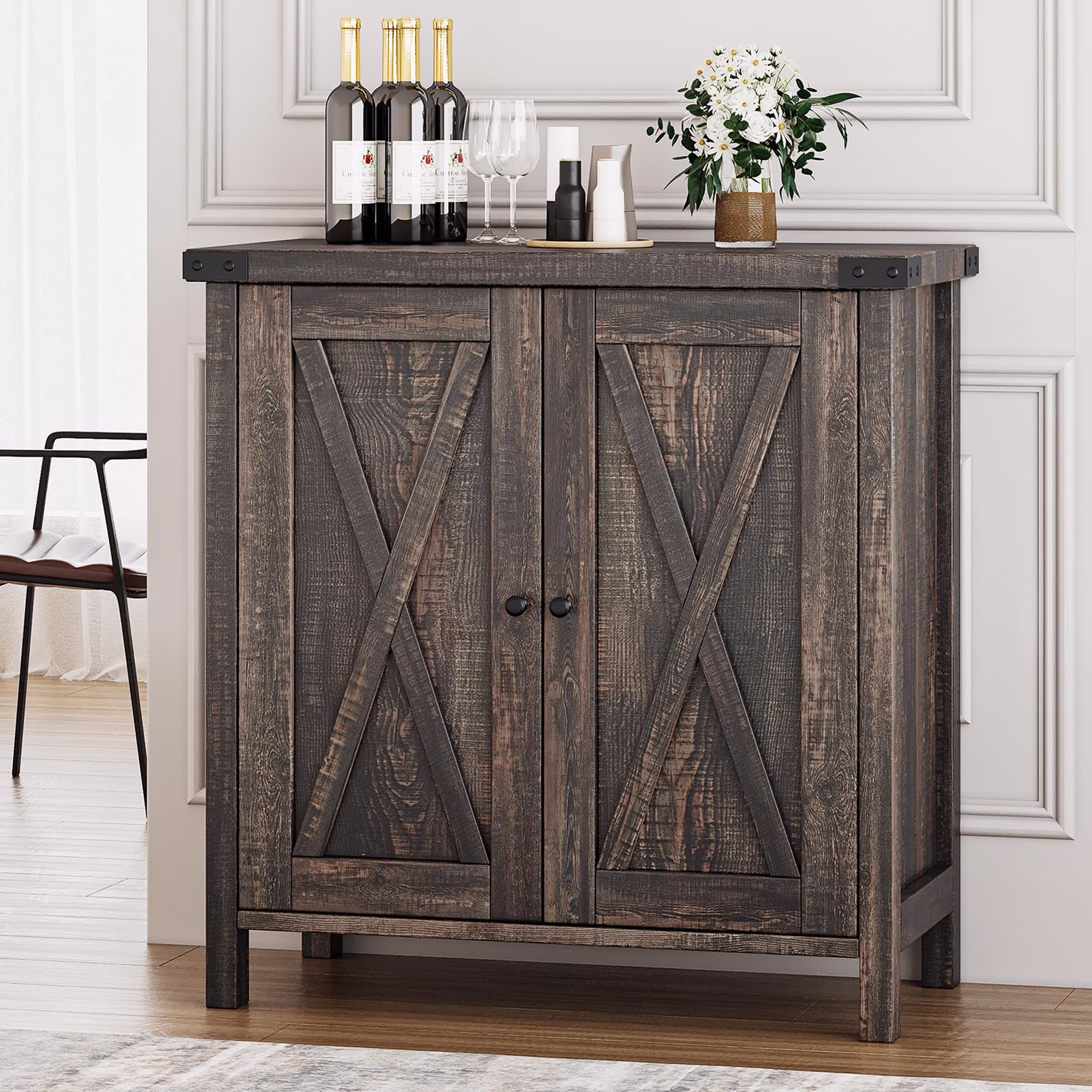 Coffee Bar Cabinet with Storage/Adjustable Shelf 30" Small Kitchen Bar Table Corner Bar Cabinet for Tea Buffet Sideboard Cabinet for Dining Room, Farmhouse Coffee Station for Wine - Image 3