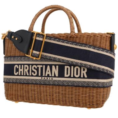 Dior shopping bag in beige wicker and navy blue canvas1:1High-quality replica