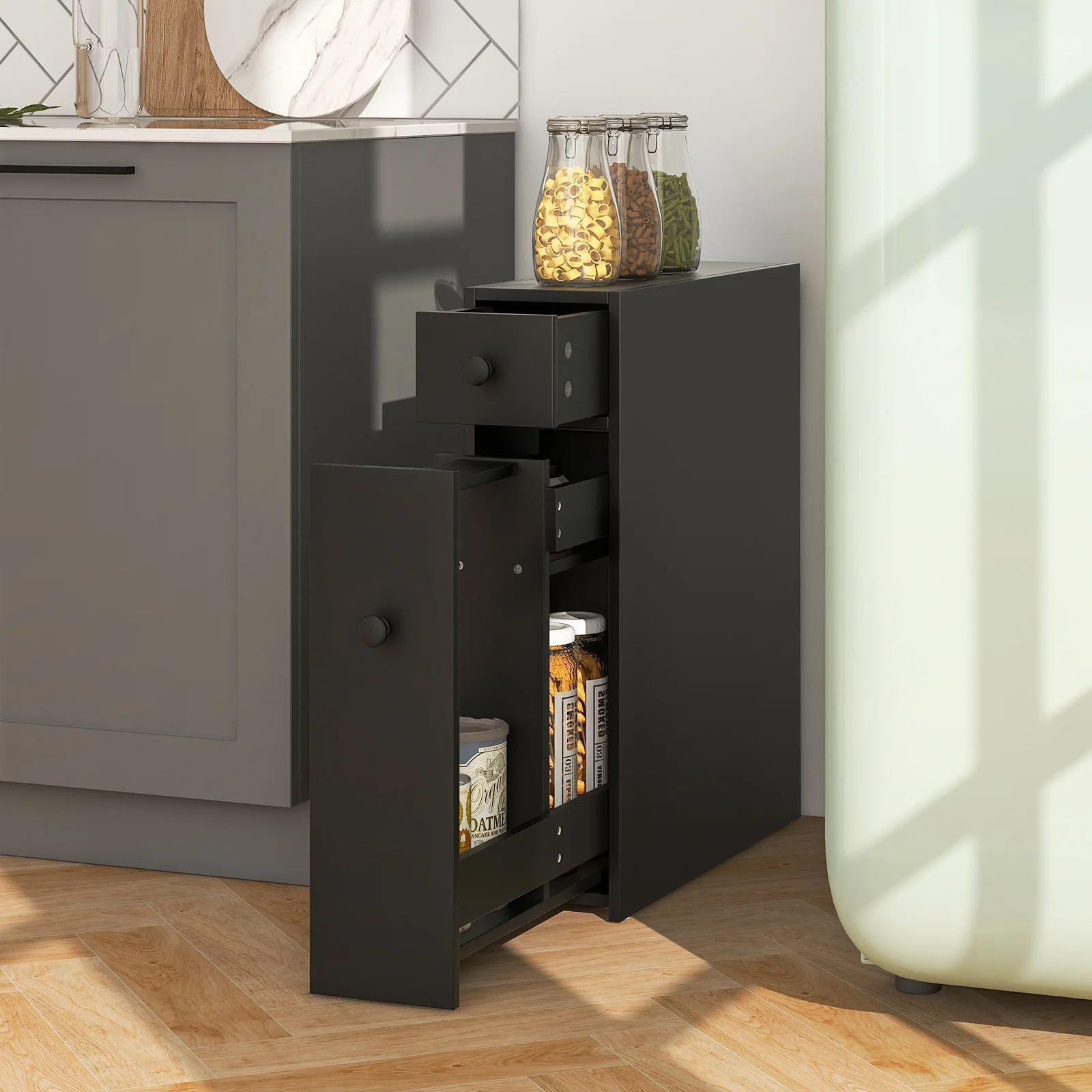 Topbuy Slim Bathroom Storage Cabinet Freestanding Toilet Paper Holder with Slide Out Drawers for Small Spaces White - Image 11