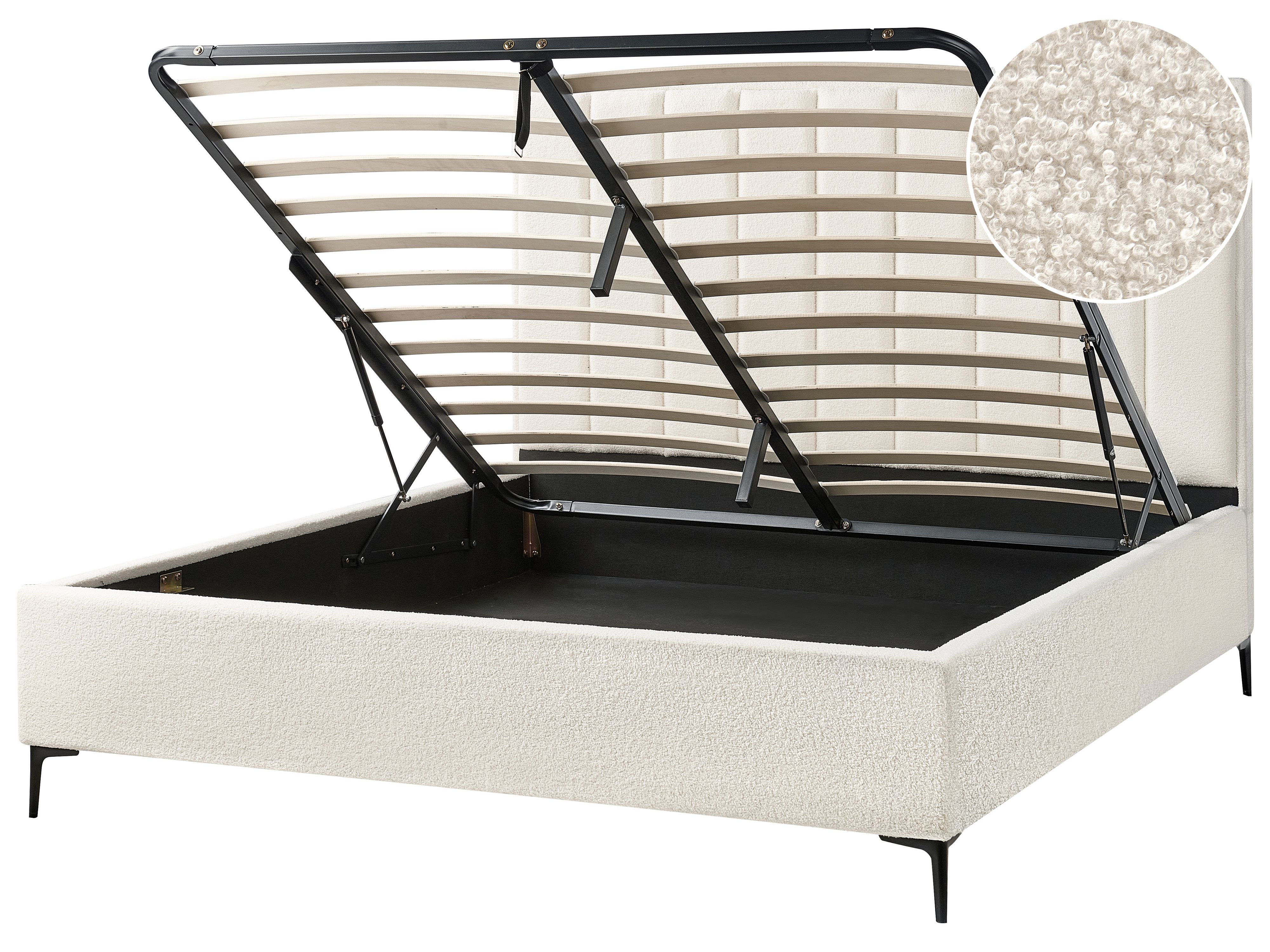 Ottoman Bed Boucle SEZANNE 180 x 200 cm (EU Super King) Off-White