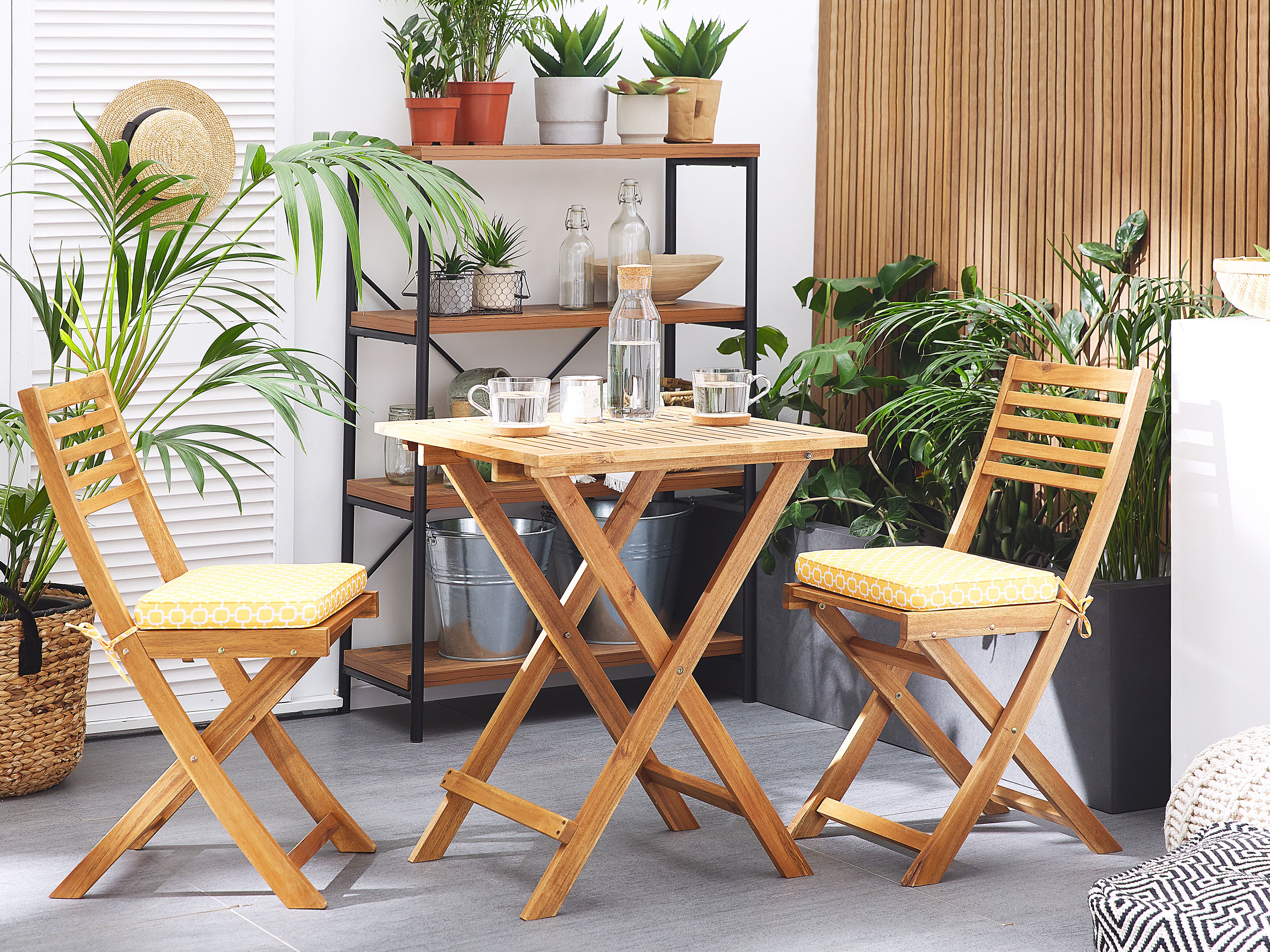Bistro Set with Cushions FIJI Acacia Wood Yellow