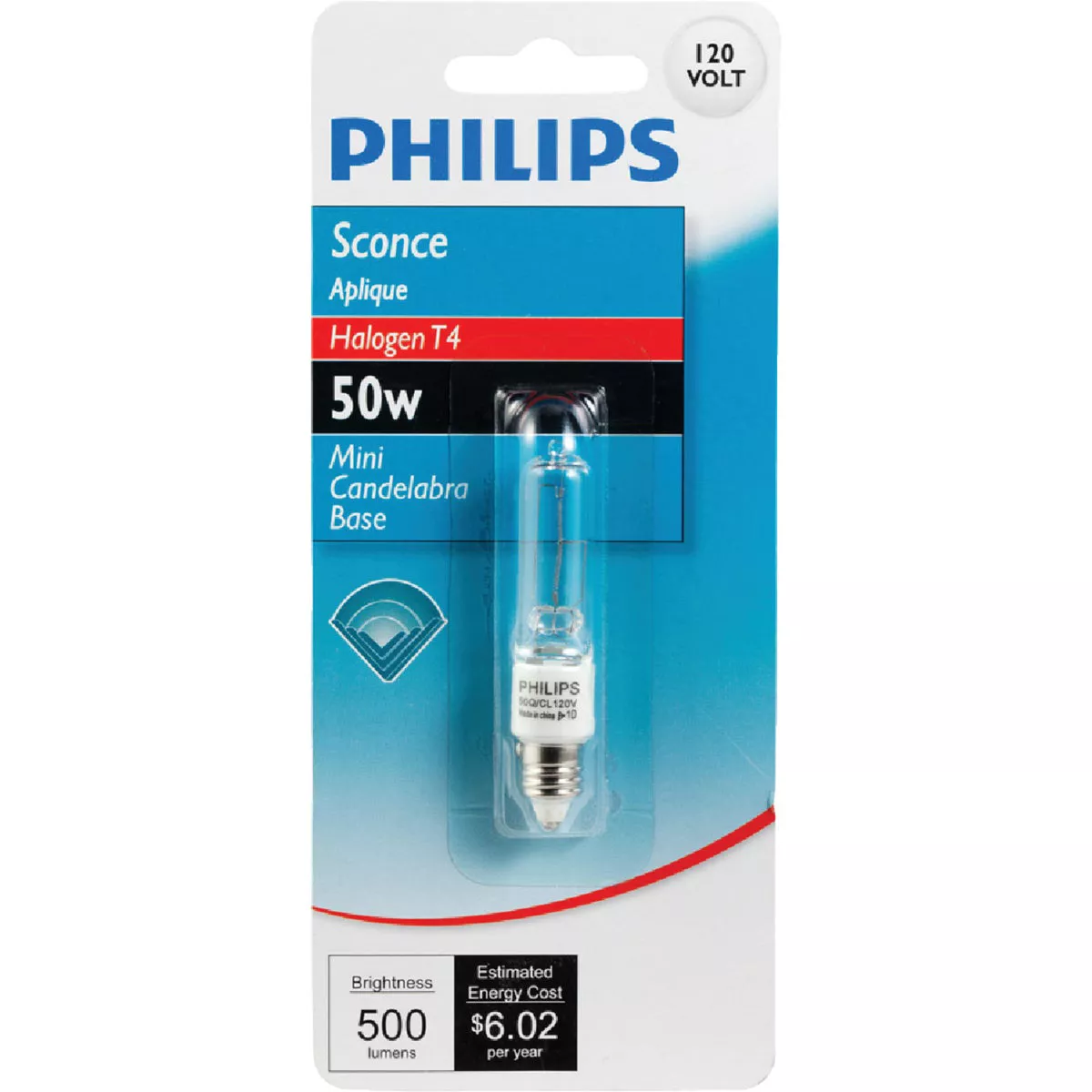 Philips 50W 120V Clear Mini-Can Base T4 Halogen Special Purpose Light Bulb