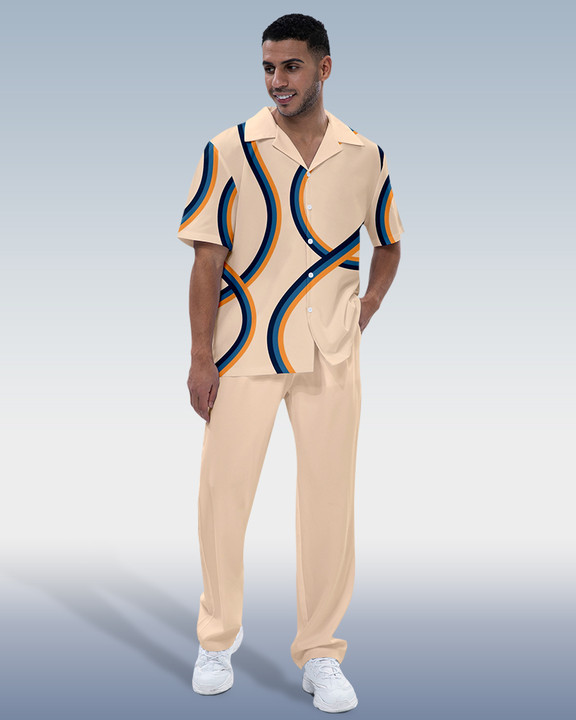 Suitmens Men's Fashion Print Short Sleeve Shirt Walking Set 3 Colors 287