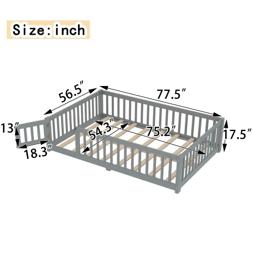 Bellemave Full Size Floor Bed with Door and Fence Floor Bed with Bed Slats Sturdy Wood Floor Bed Montessori Bed Frame (Full, Pink) - Image 30