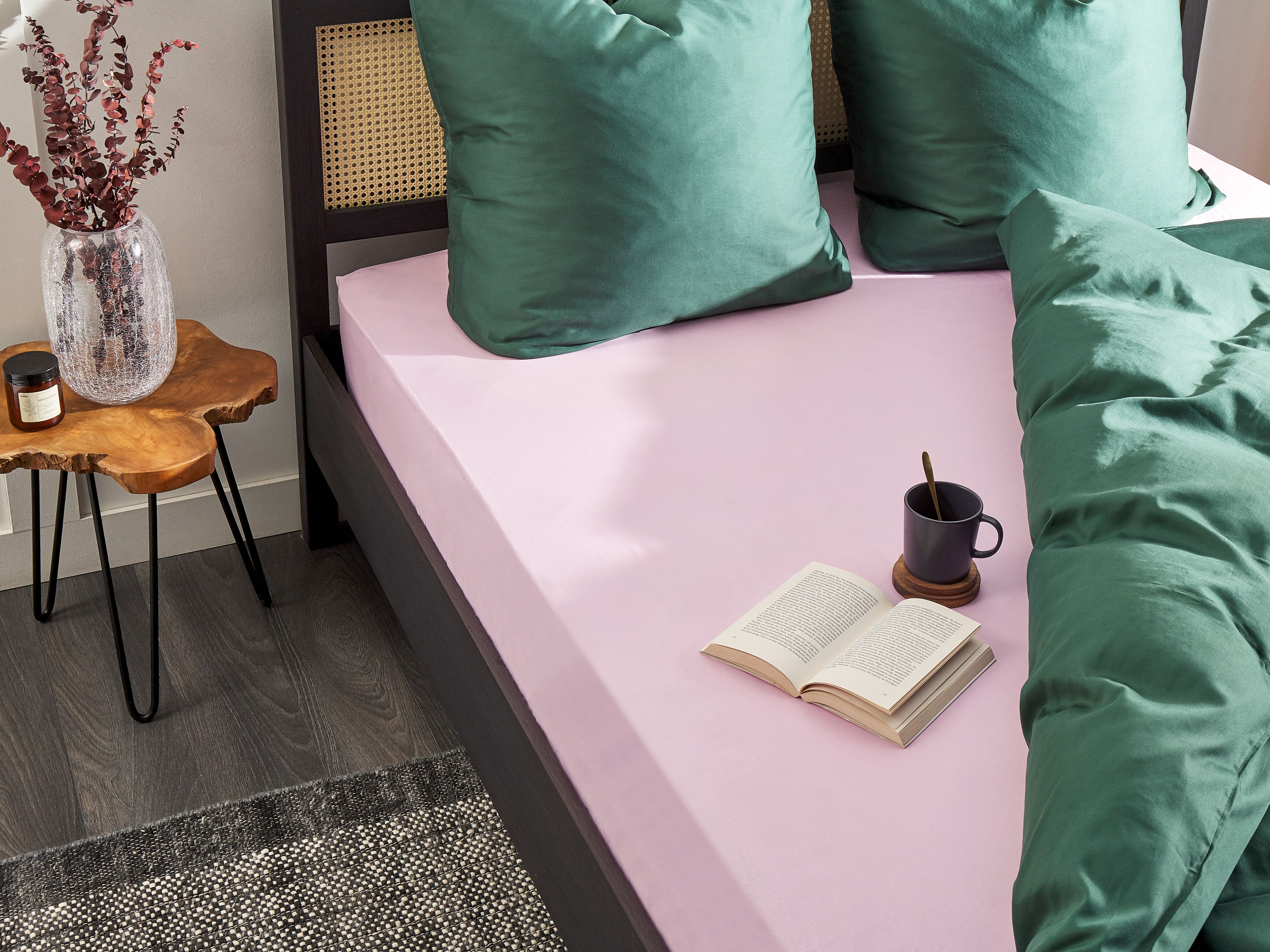Fitted Sheet JANBU Cotton 200 x 200 cm Pastel Pink