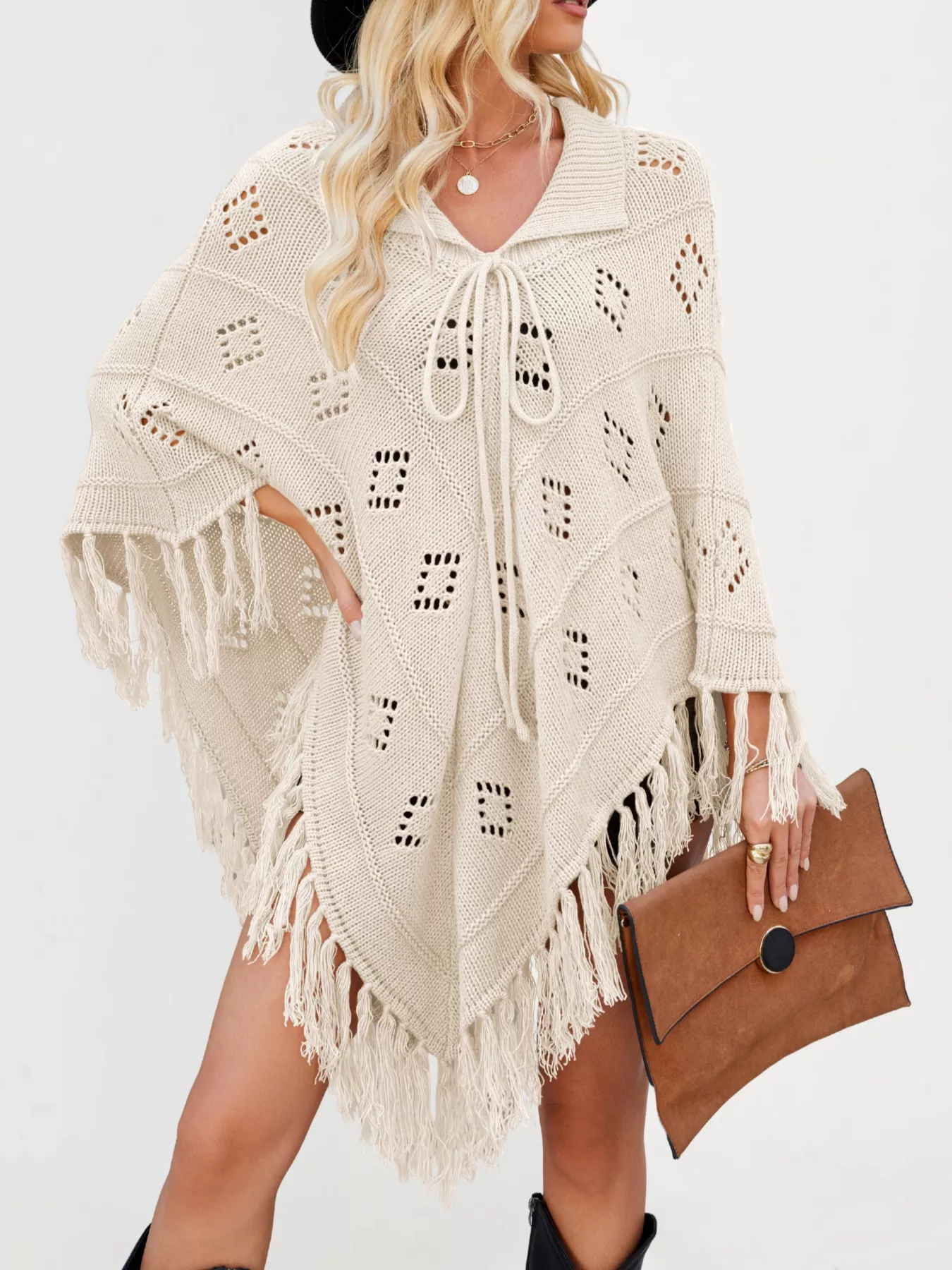 Fringe Openwork Knit Cover Up - ZKZOOK