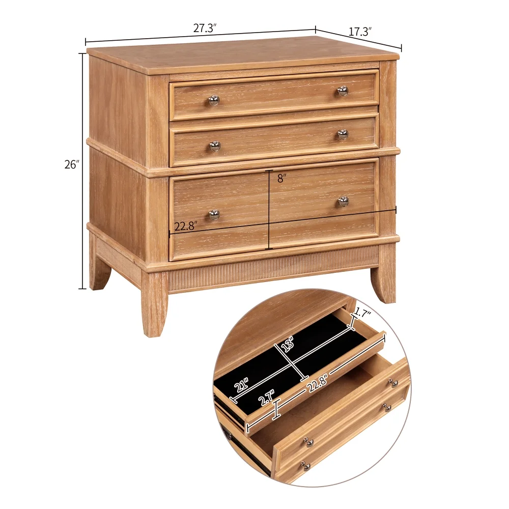 Tcbosik End Tables Set of 2, Bedside Table with 3 Storage Drawers, Night Stand for Small Space, Bedroom, Living Room, Natural - Image 3