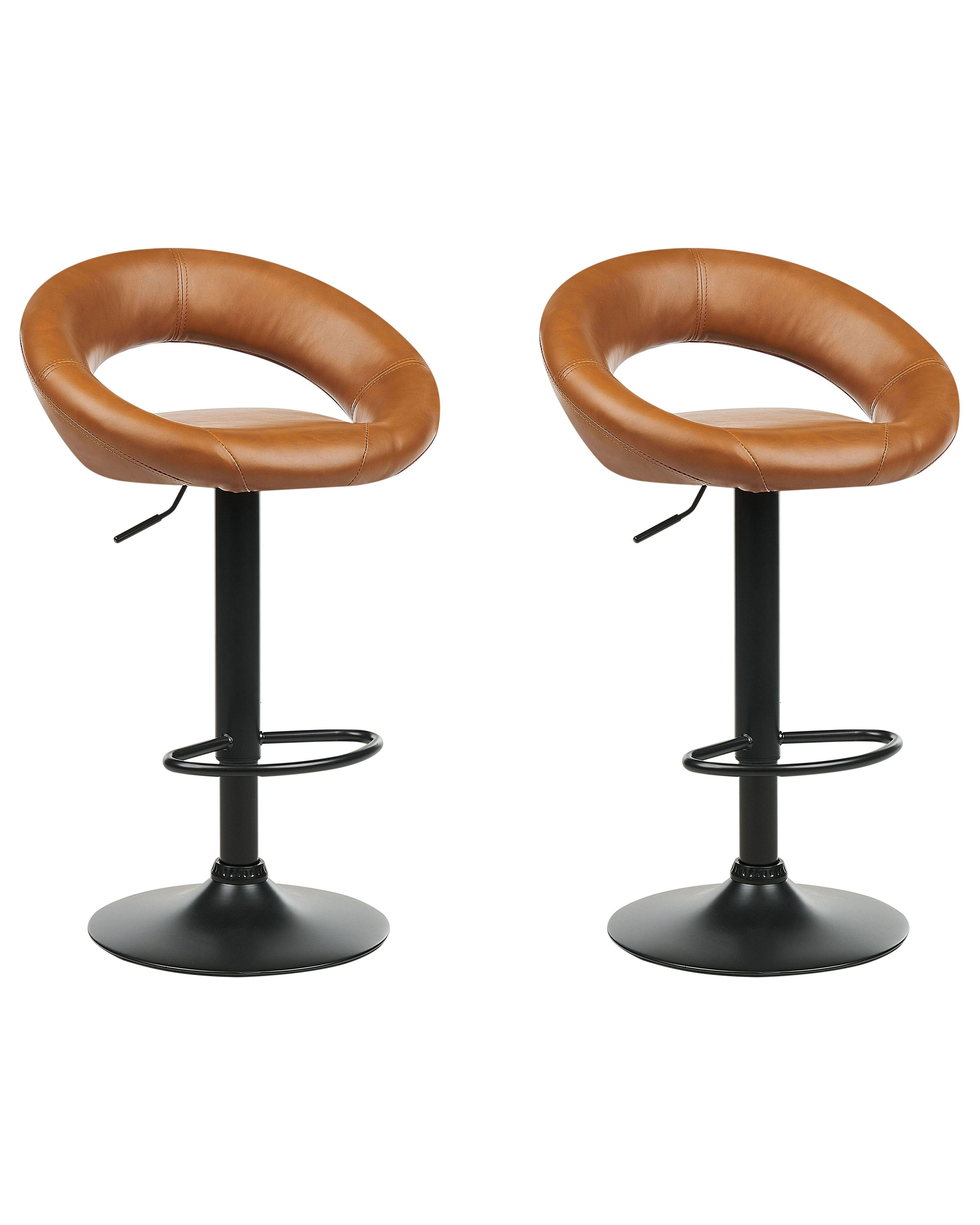 Set of 2 Bar Chairs PEORIA Faux Leather Swivel Golden Brown
