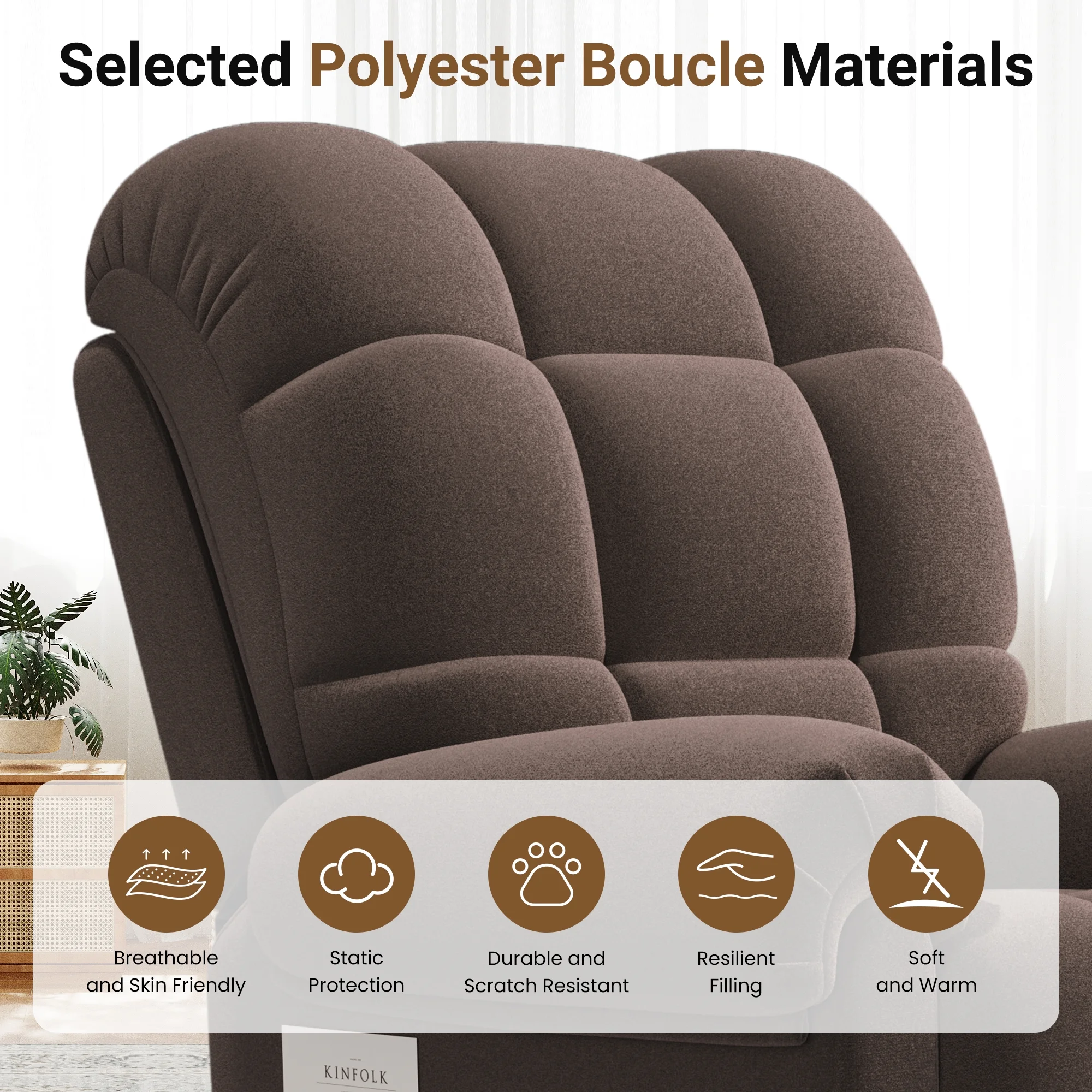Power Recliner Chair,Electric Recline Sofa Chair for Adults with USB Port,Comfy Teddy Fleece Adjustable Cloud Sofa,Tool-Free Setup,Beige White - Image 38