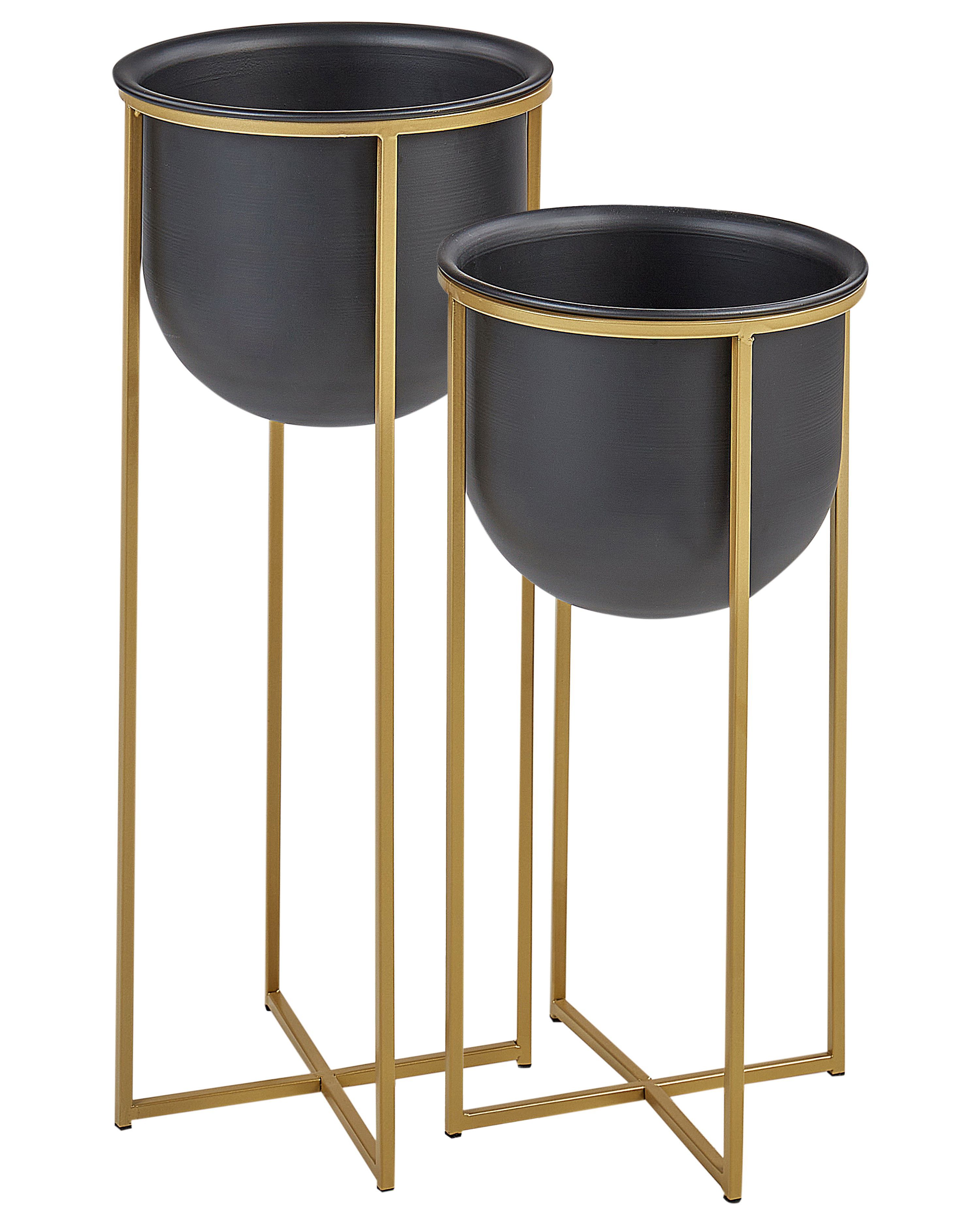 Set of 2 Elevated Plant Pots THUJA Metal 21 cm Black