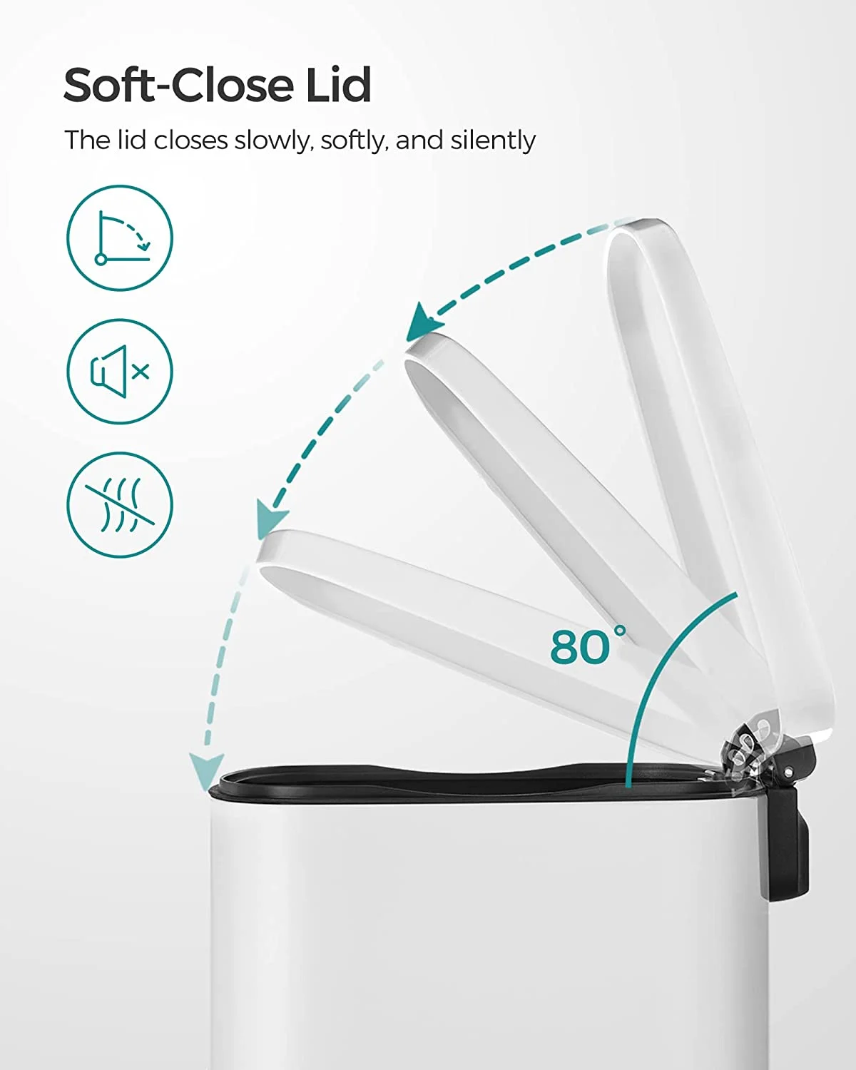 13 Gallon Stainless Steel Kitchen Trash Can, Garbage Can, Soft Close, White - Image 9