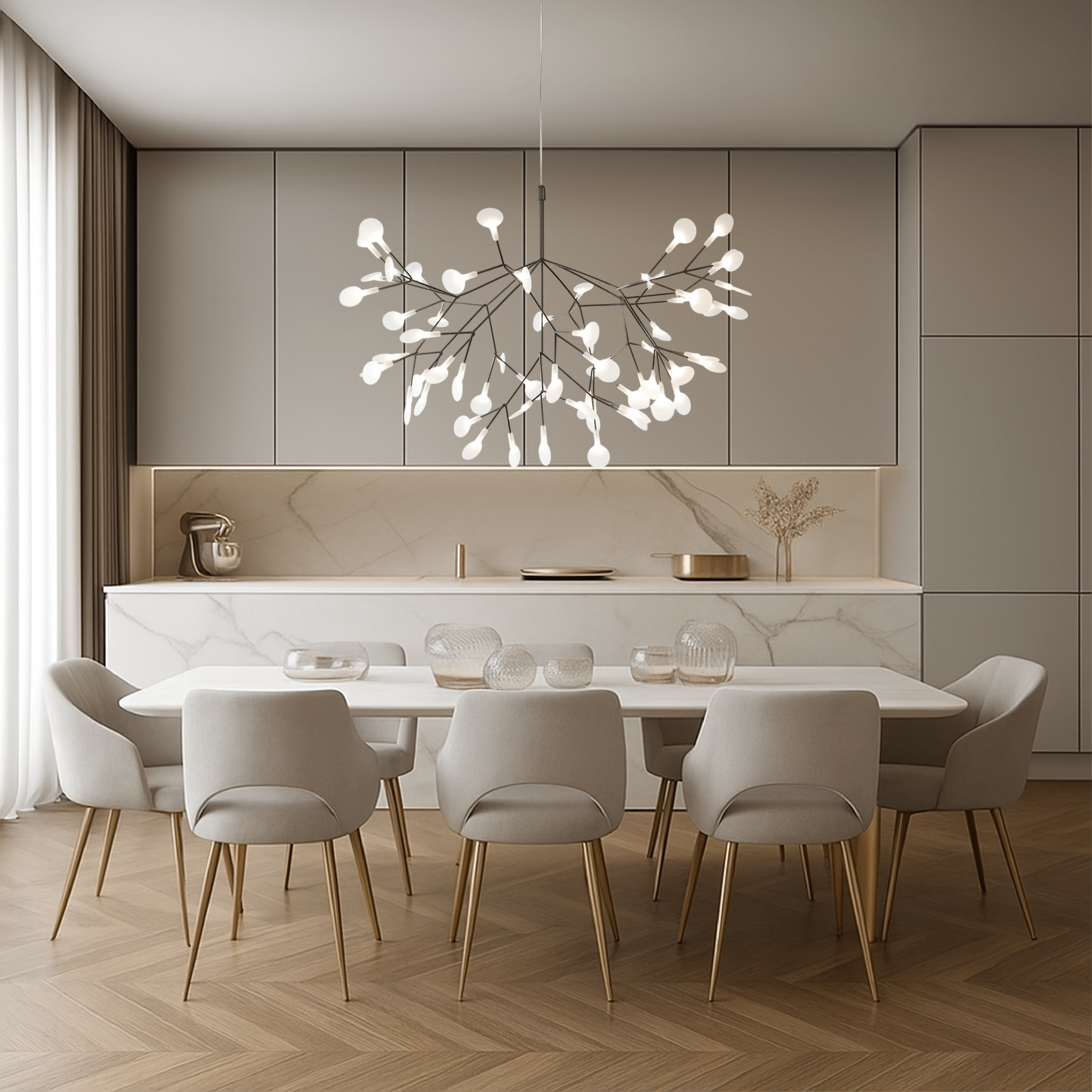 Moderne Hanglamp met Verstelbare Hoogte - LED Kroonluchter voor Woonkamer en Eettafel, Sculpturaal Ontwerp
