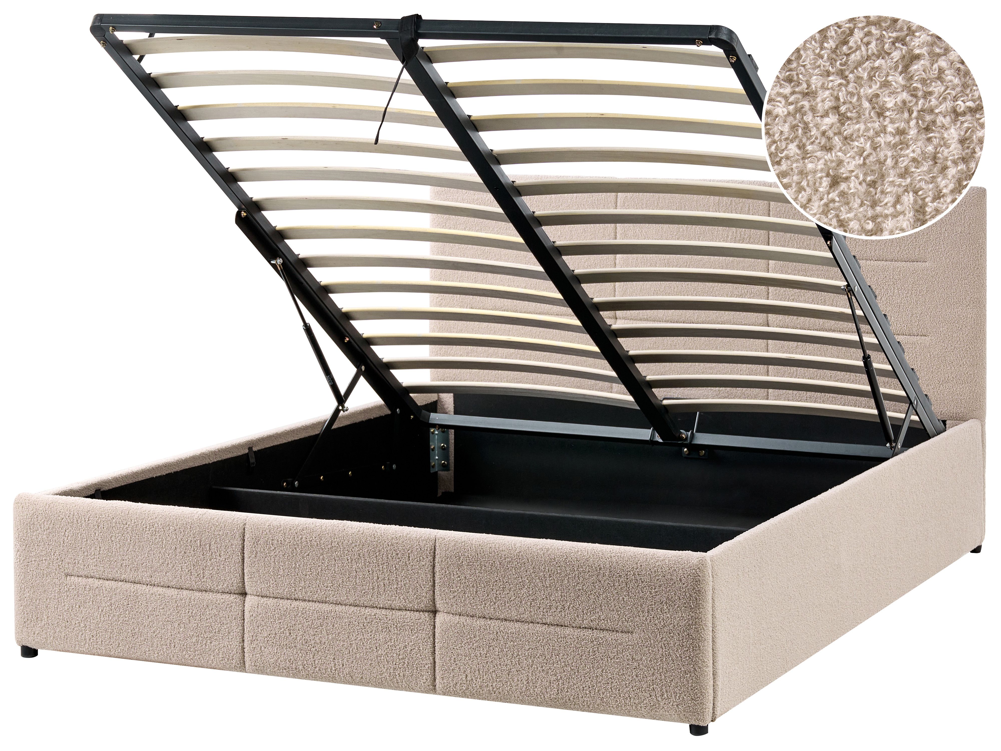 Ottoman Bed Boucle MASSOGNES 140 x 200 cm Beige