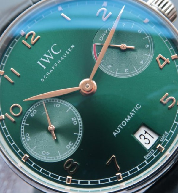 Replica IWC ZF Portuguese IW500708 Green Dial Rose Gold Markers A52010 V5 - Elite Watch Atelier