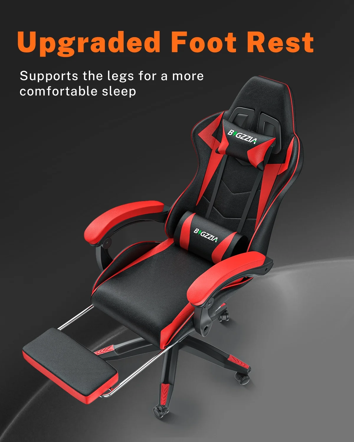 Bigzzia Gaming Chair with Footrest, Gaming Chair for Adult with Headrest and Lumbar Support,Red - Image 2