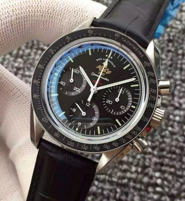 Replica Omega Speedmaster MoonWatch 1957 Black Dia Leathe Manual Winding - Elite Watch Atelier