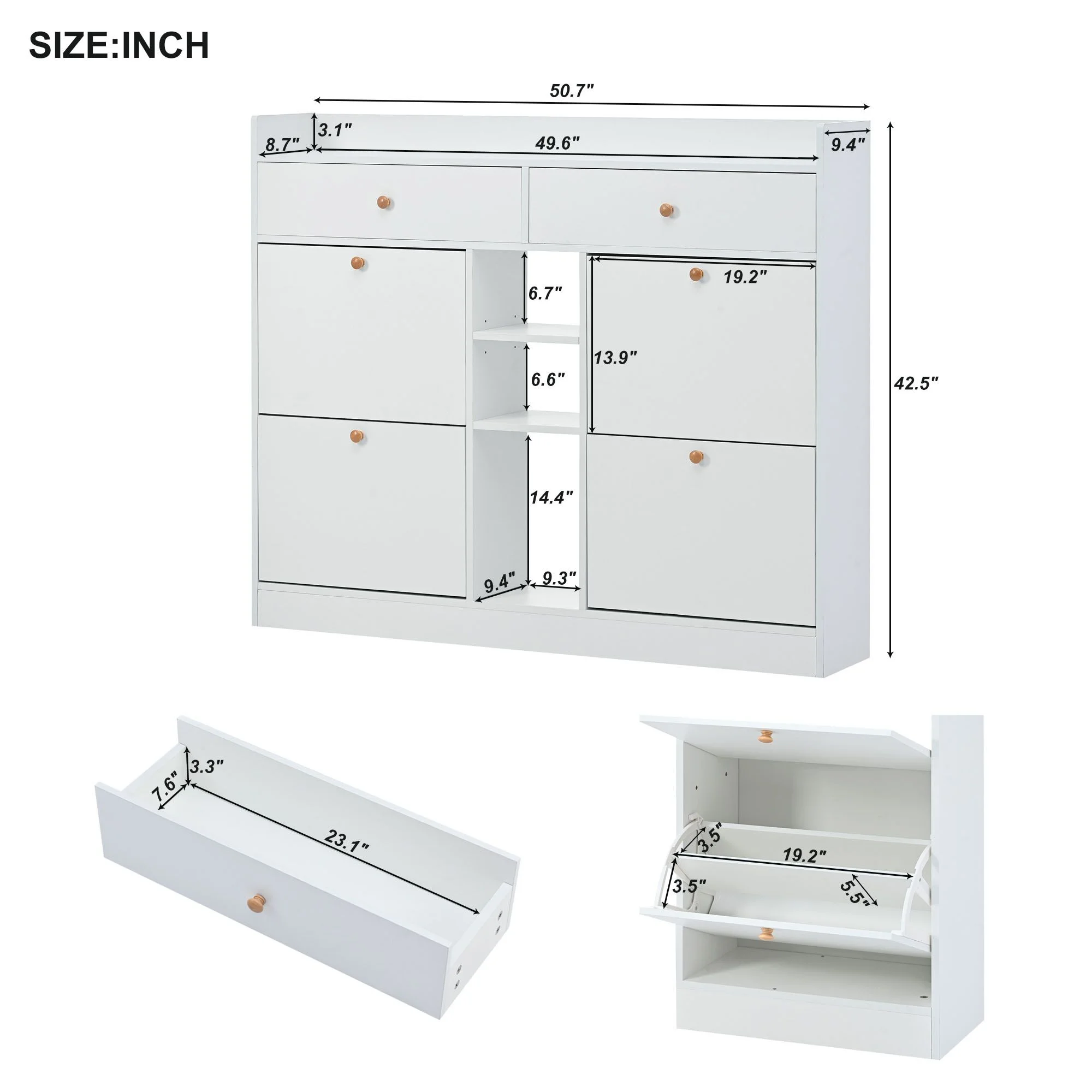 Aukfa Shoe Cabinet with 4 Flip Drawers and 2 Storage Drawers- Black - Image 17