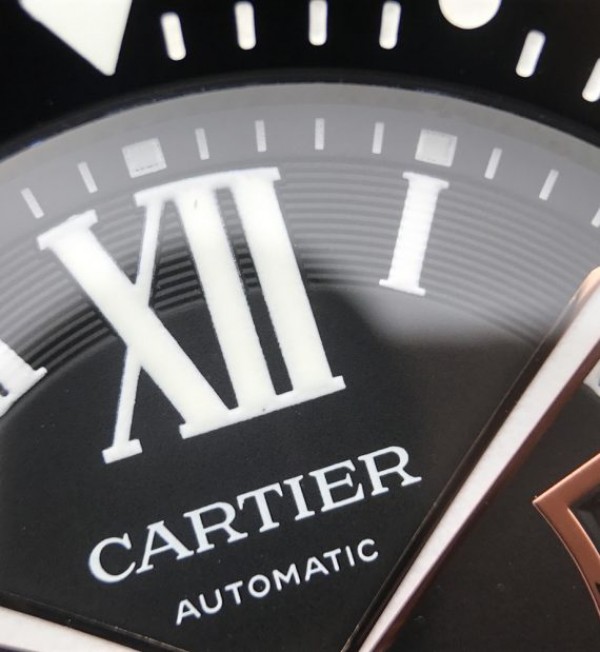 Replica Cartier JJF Calibre De Cartier Diver SS Black Dial RG Bezel Black Rubber Strap A23J - Top club