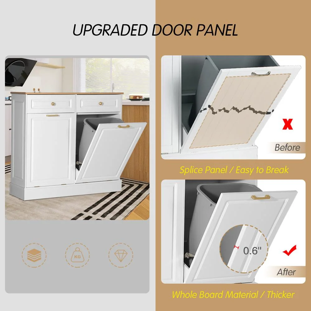 Eclife 20 Gallons Double Tilt Out Trash Cabinet Wood Tabletop, Upgrade Gray, WB010GY - Image 26