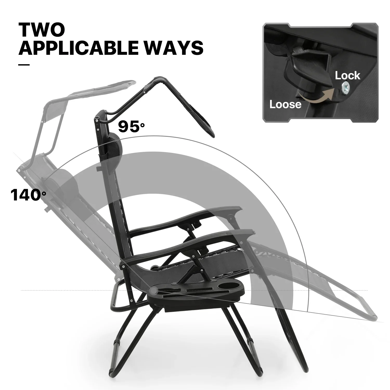 MoNiBloom Zero Gravity Reclining Chairs Set Of 2 With Canopy Shade And Headrest, Black - 330 lbs - Image 17 MoNiBloom Zero Gravity Reclining Chairs Set Of 2 With Canopy Shade And Headrest, Black - 330 lbs - Image 17