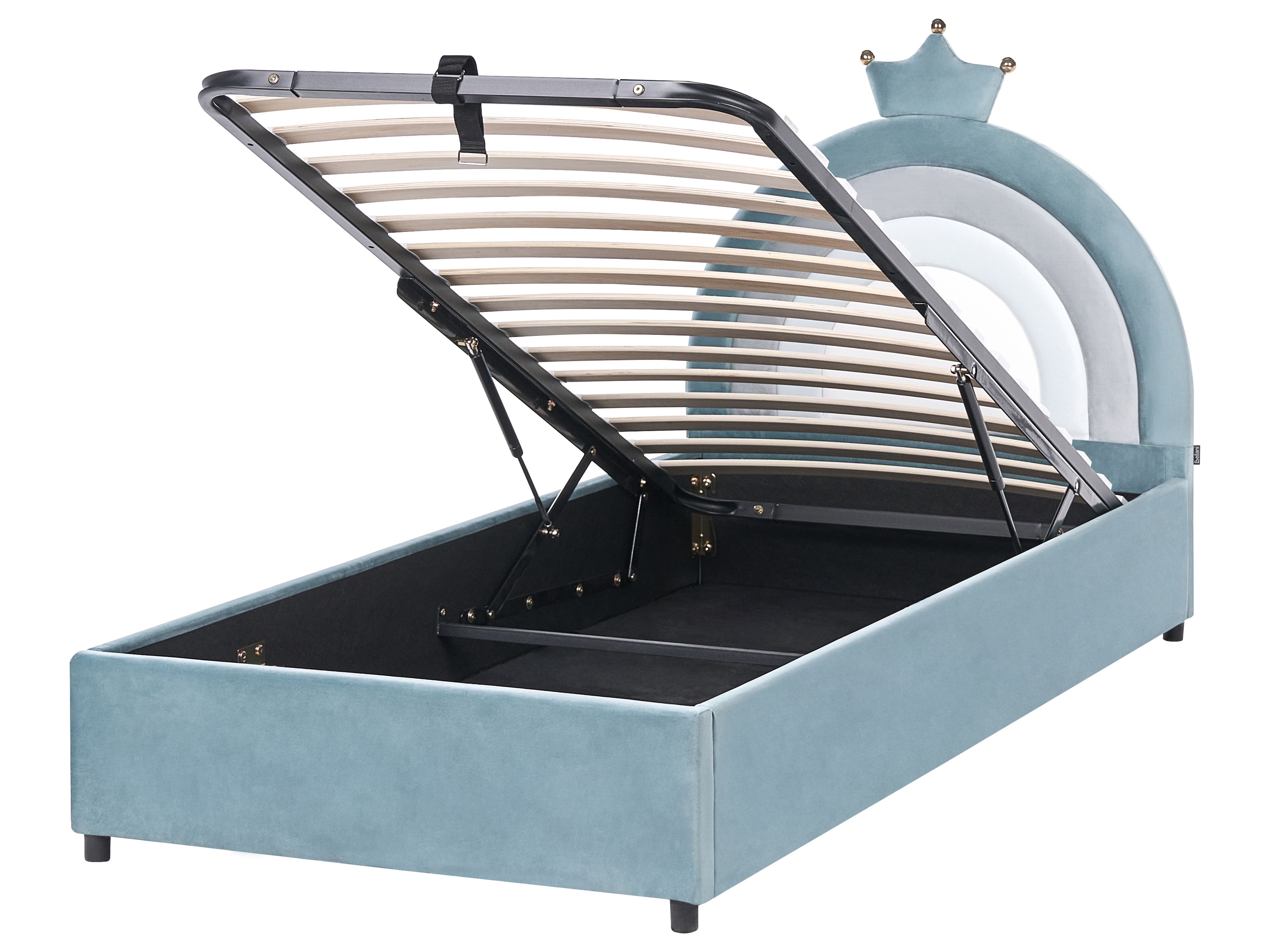 Kids Ottoman Bed Crown Velvet GRISETOT 90 x 200 cm (EU Single) Blue