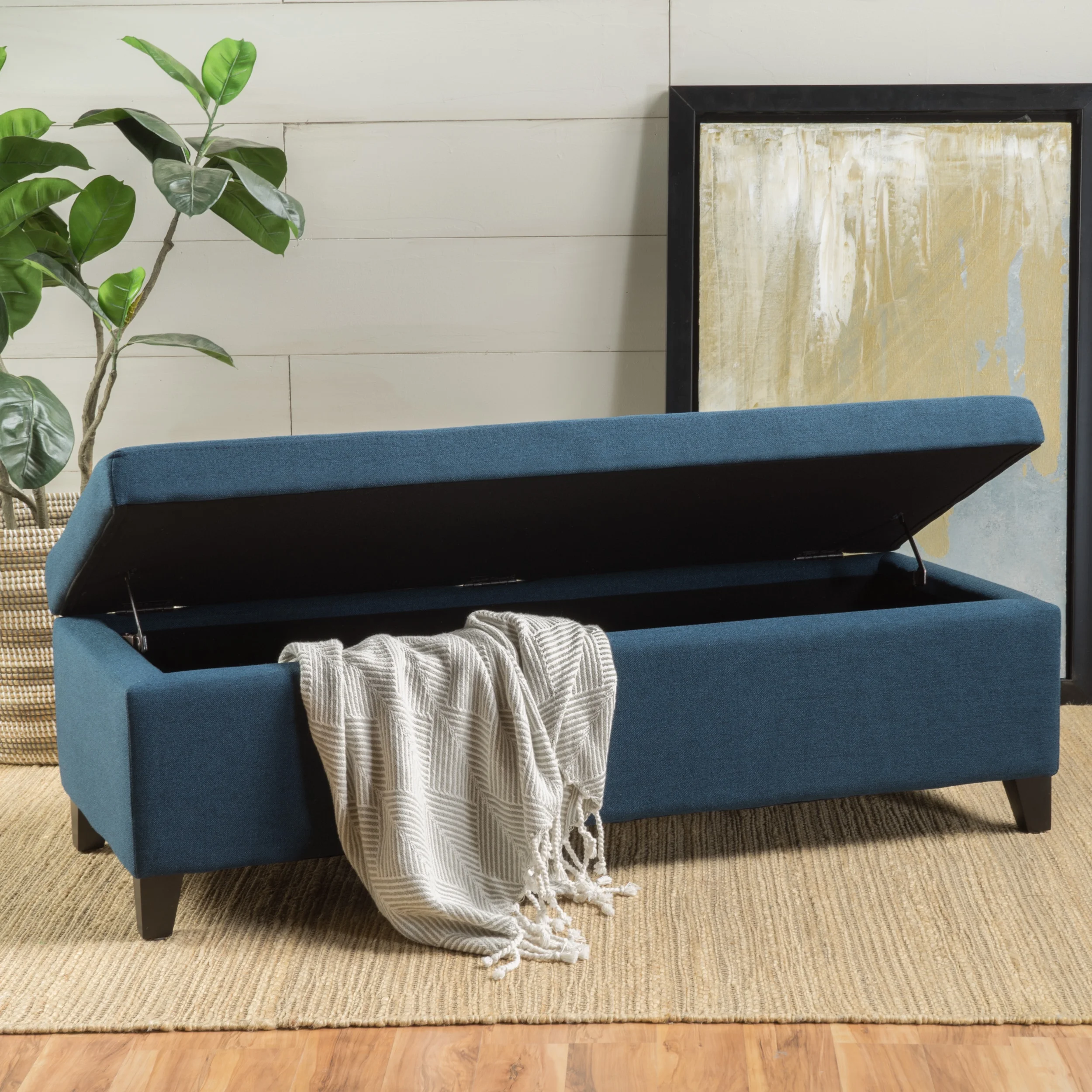 Noble House Hampton Contemporary Fabric Upholstered Storage Ottoman, White and Blue Floral - Image 70