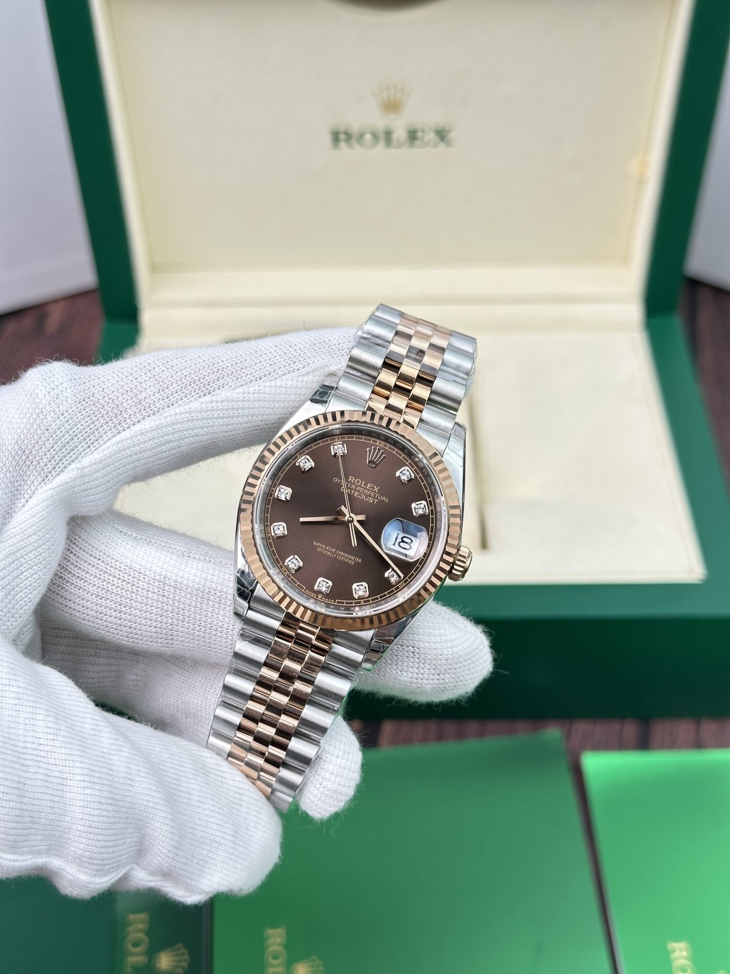 Rolex Replica 11 Watch Datejust Rose Gold Plated Chocolate Dial EW Factory 36mm - Top club