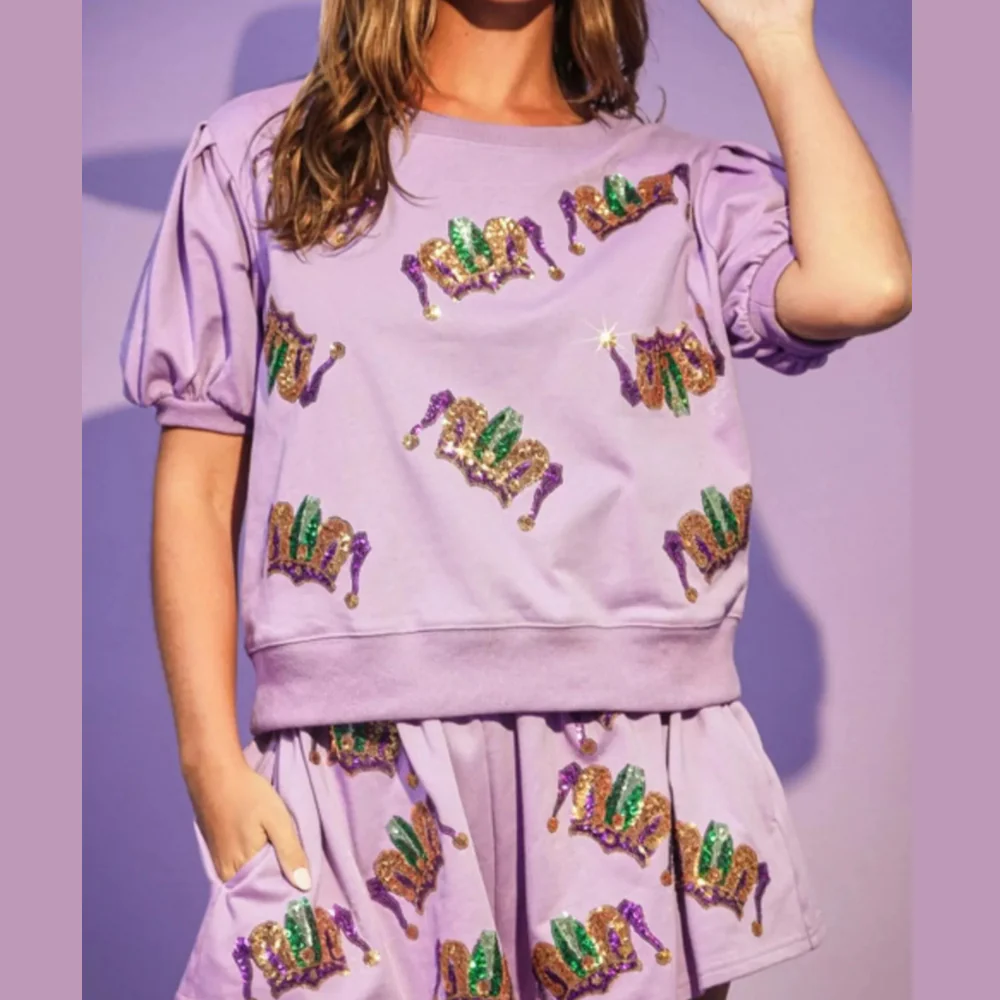 Sequin Round Neck Top and Shorts Set - ZKZOOK