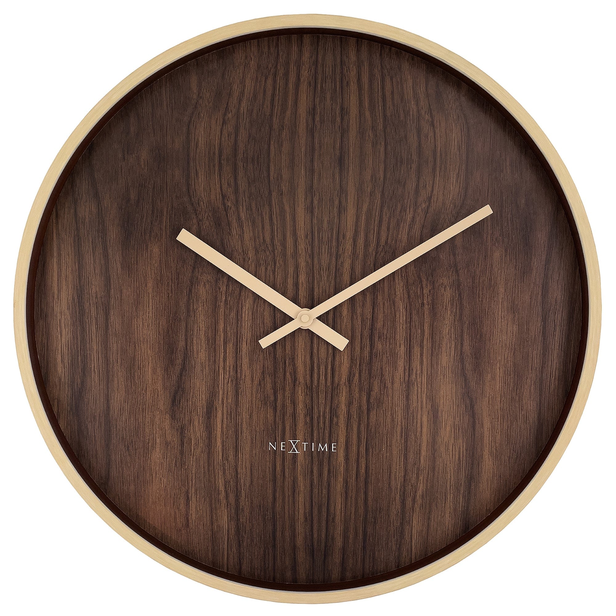 NeXtime - Wandklok 50cm - Stille - Lichtbruin Darkbruin - Plastic -