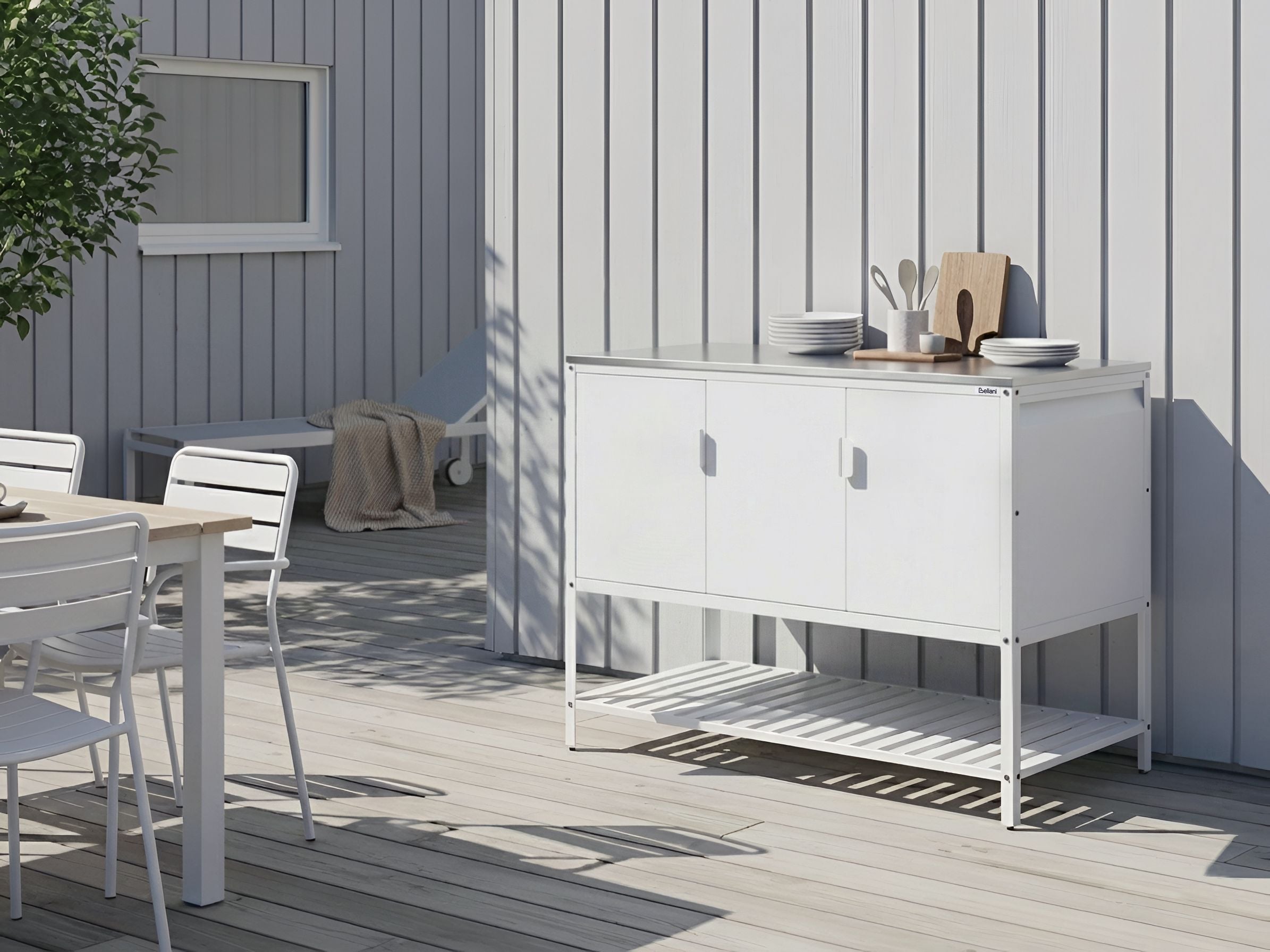 Outdoor Kitchen Cabinet MAENZA Metal White