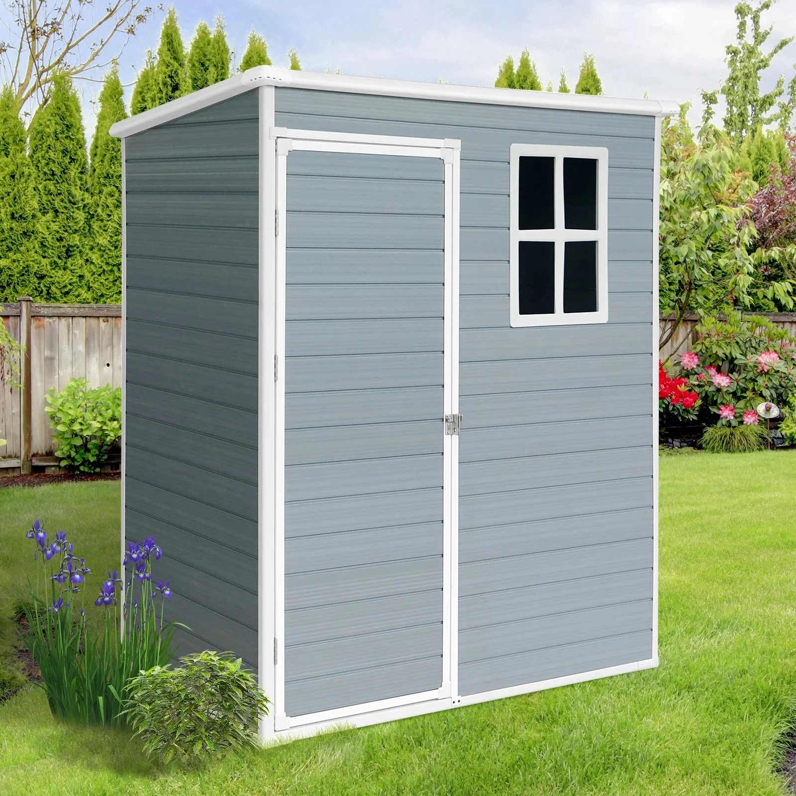 Seizeen Outdoor Resin Storage Shed, 41 Cu. Ft. / 306 Gal, Gray, 3 Doors With Floor - Image 26 Seizeen Outdoor Resin Storage Shed, 41 Cu. Ft. / 306 Gal, Gray, 3 Doors With Floor - Image 26