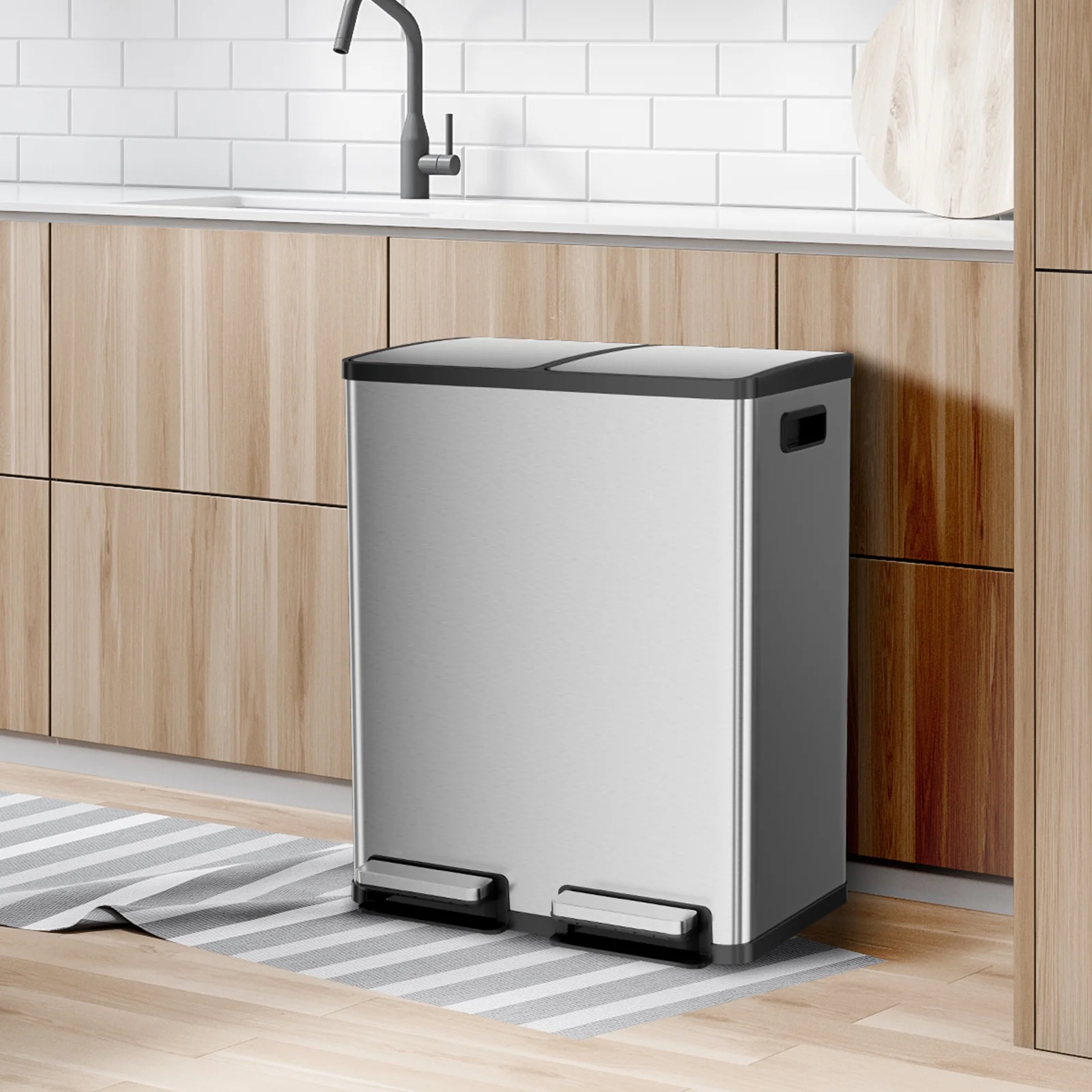 GIANNA Kitchen Trash Can with Soft-Close Foot Pedal, 60 Liter Large Stainless Waste Bin, For Home Kitchen Office, Silver - Image 5