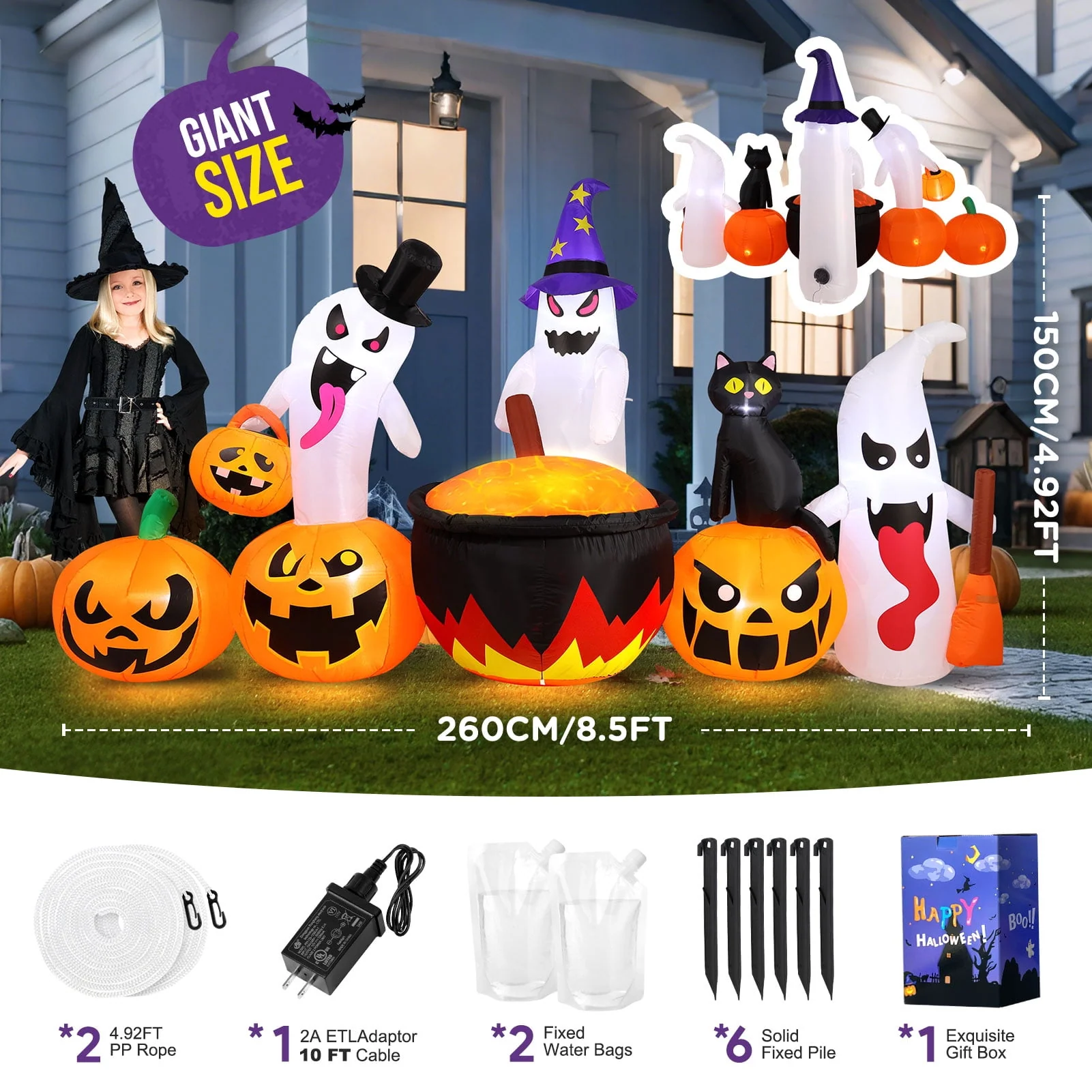 Ayieyill 8.5FT Halloween Inflatables Pumpkin Ghost Family with Built-in LED Lights, Halloween Blow up Yard Decorations - Image 9 Ayieyill 8.5FT Halloween Inflatables Pumpkin Ghost Family with Built-in LED Lights, Halloween Blow up Yard Decorations - Image 9