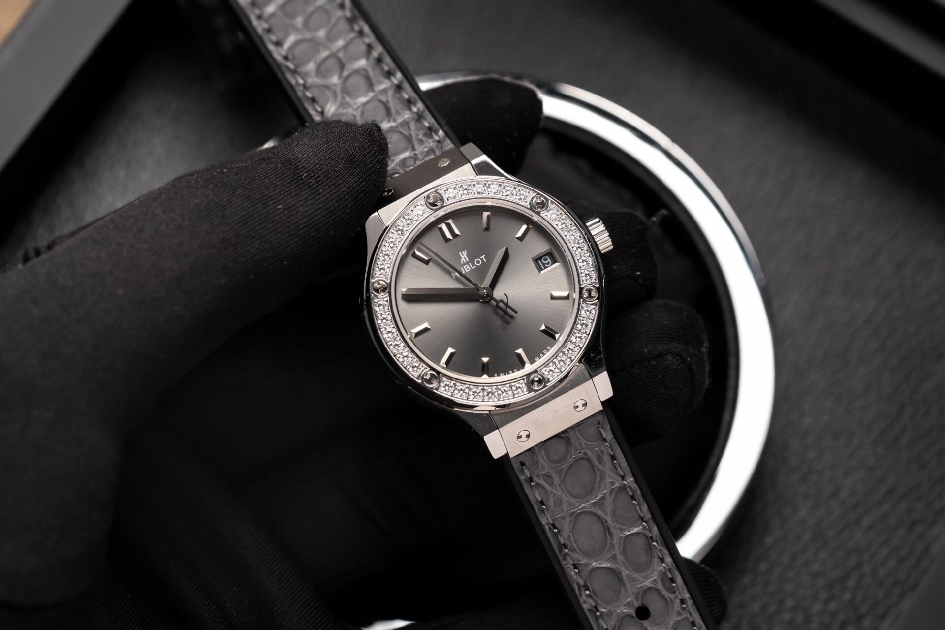 Hublot Replica 1:1 Watch With Diamonds Bezel Gray Dial HBF 33mm - Elite Watch Atelier