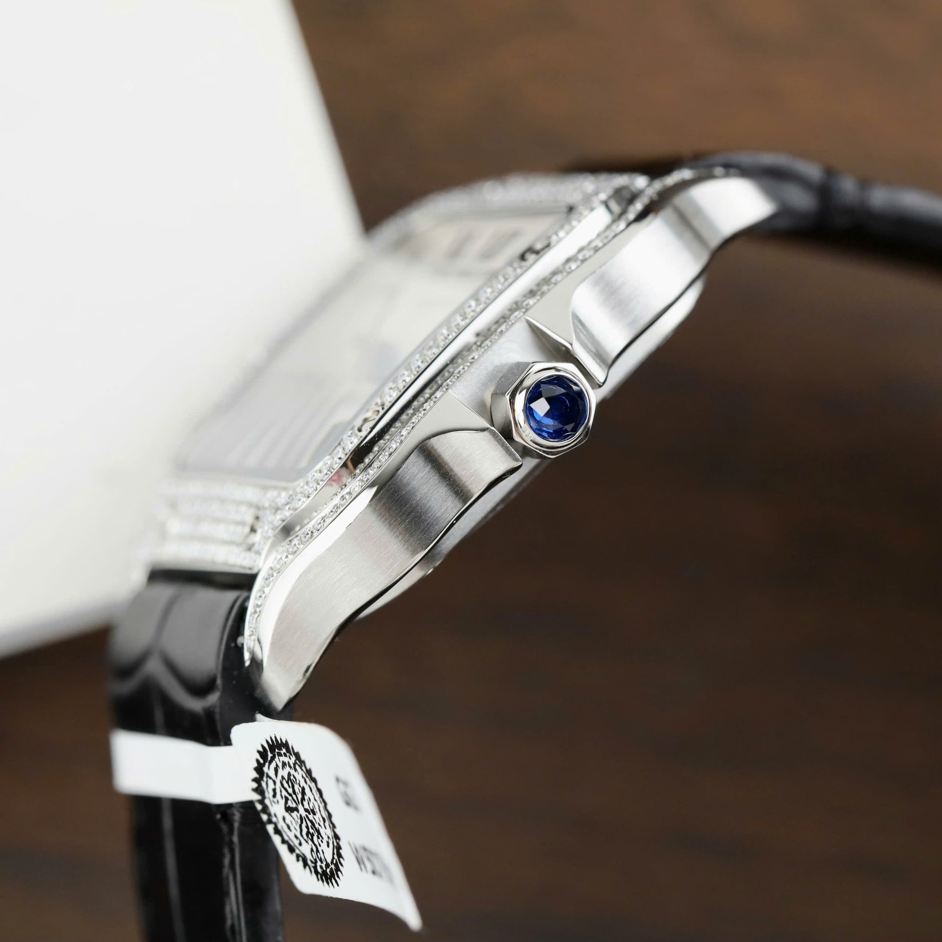 Cartier Santos Women��s White Dial Copies Watches Moissanite Diamonds Custom BV Factory 35.2mm - Top club