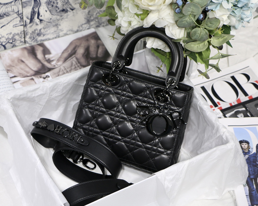 Small Lady Dior My Abcdior Bag Black/Grey/White For Women 8in/20cm